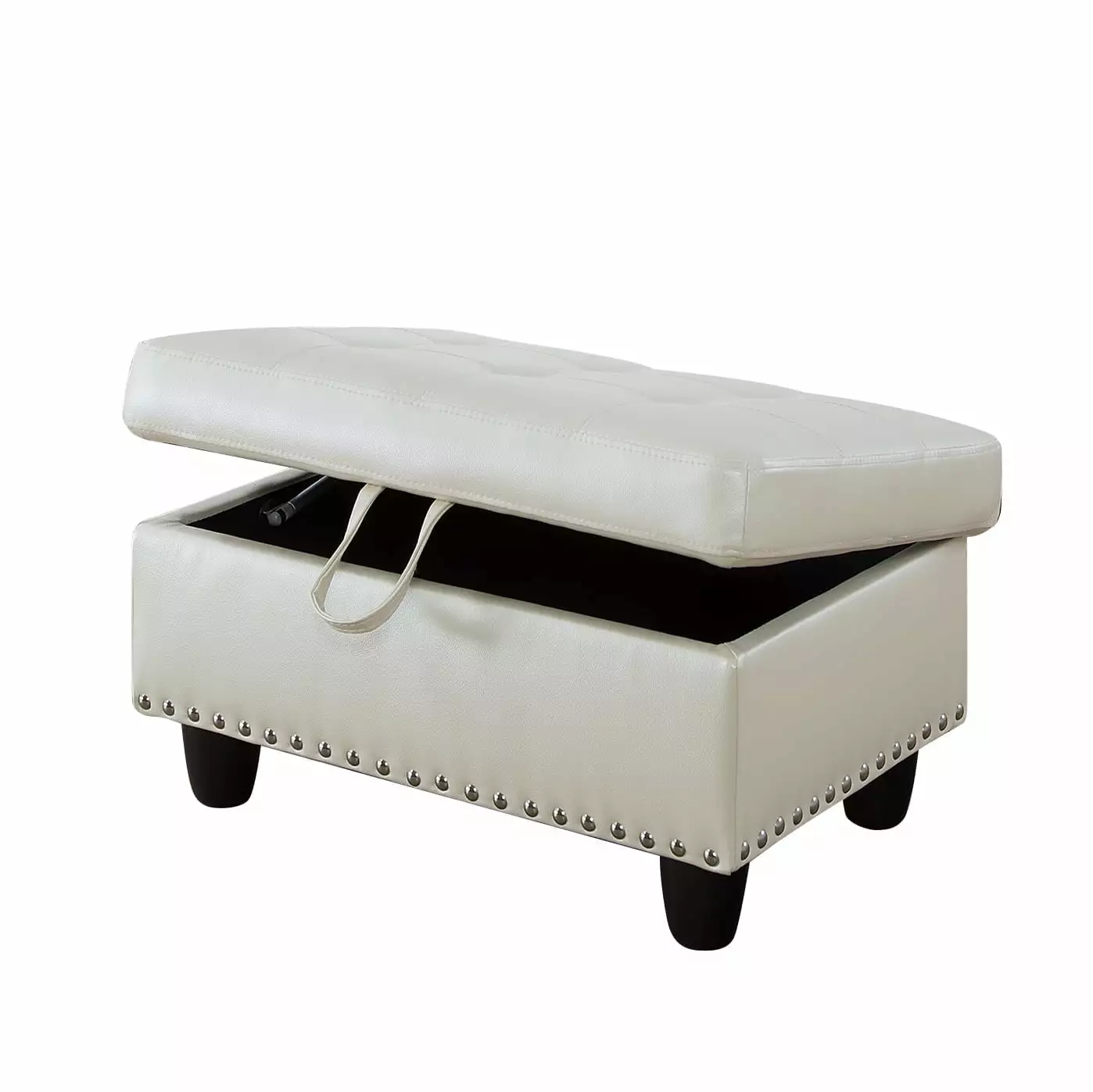 Pon Living Furniture Inc Ottoman - White Leather Footstool Tufted Design and Hidden Storage - Minimalist Decor Accent Otto...