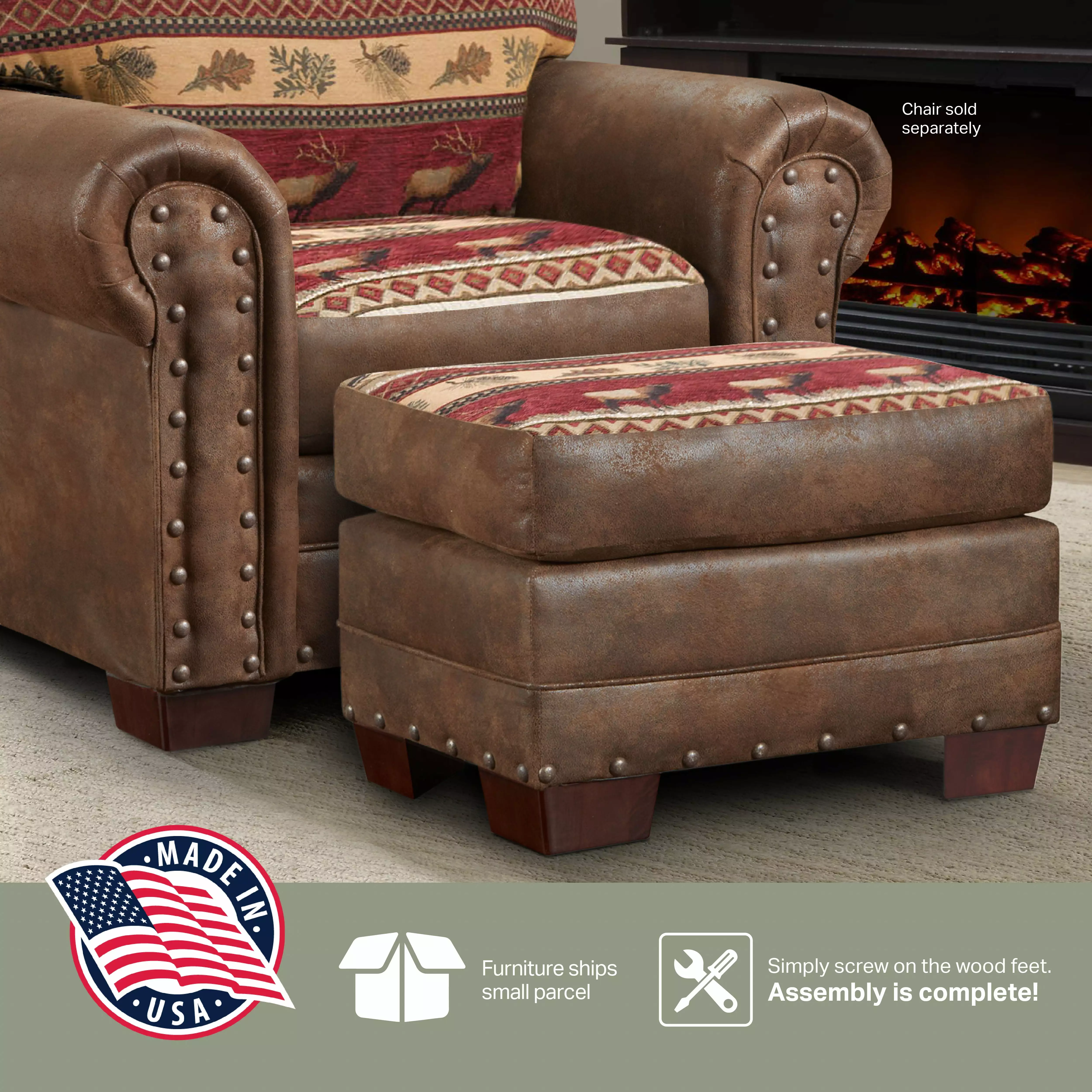 American Furniture Classics 26.5 Inch Microfiber Sierra Lodge Ottoman Brown Ottomans