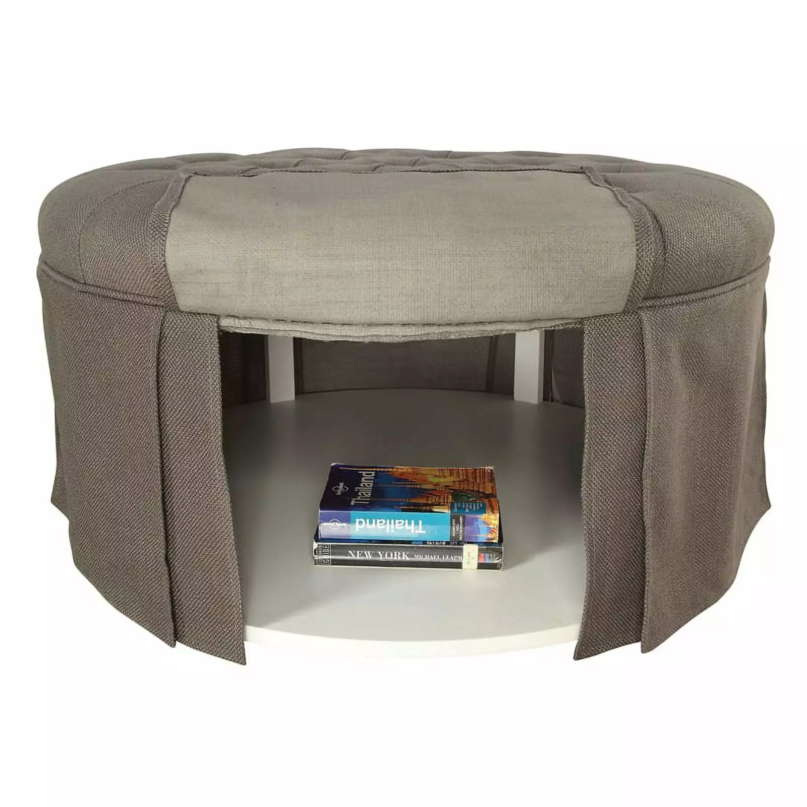 Bowery Hill Transitional Fabric Round Storage Ottoman Gray - Bedroom Footrest Bench Ottomans