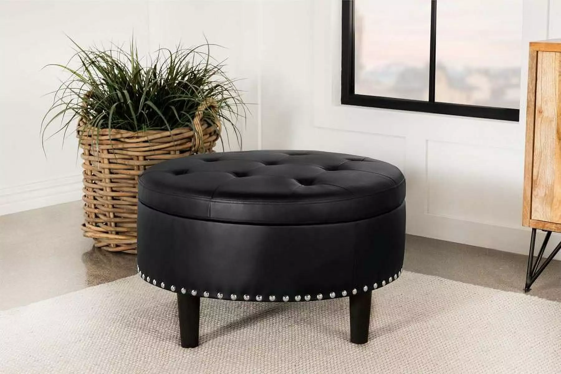 Jace Upholstered Tufted Storage Ottoman Black - Elegant Living Room Footrest Ottomans Coaster Company
