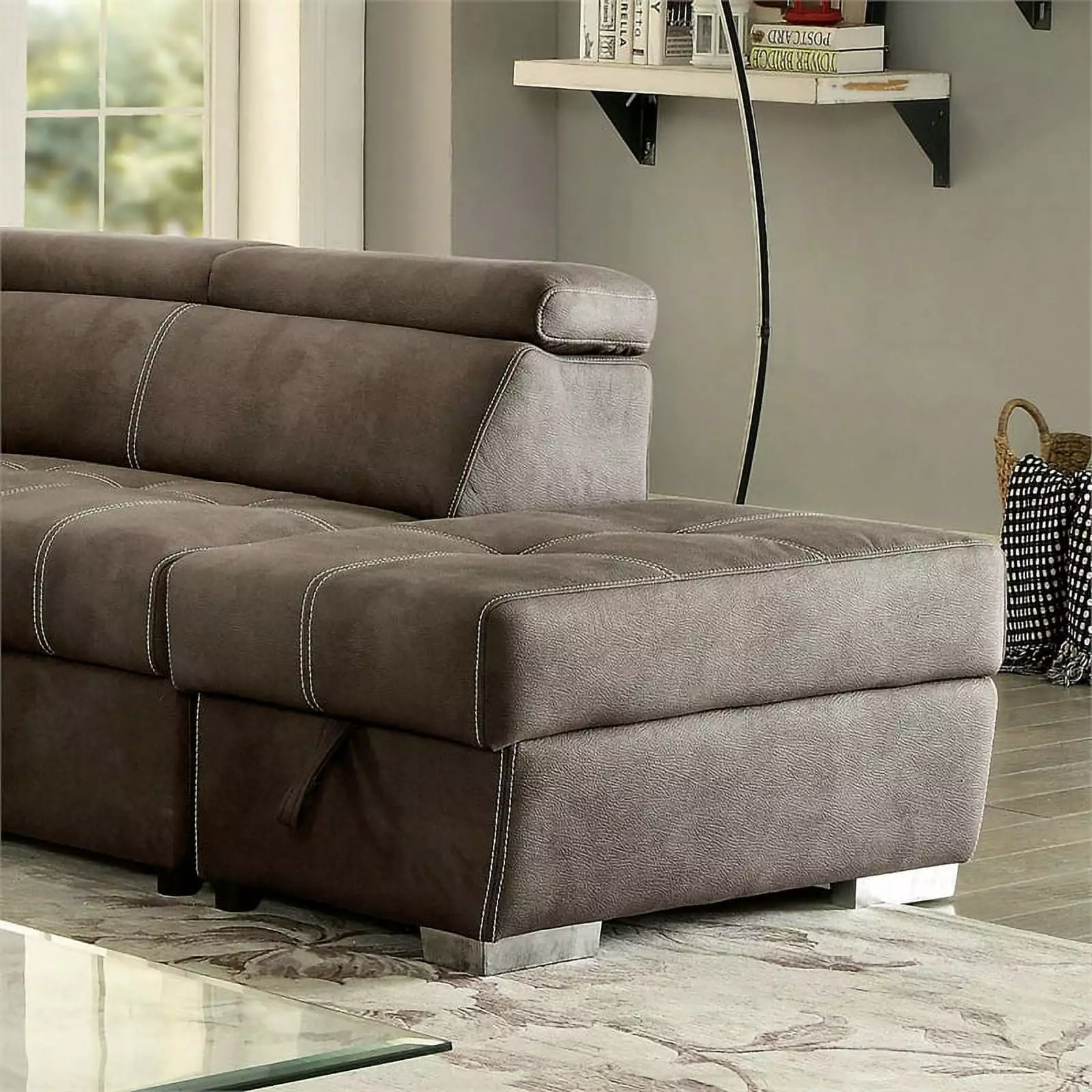 Furniture America Blenden Fabric Upholstered Ottoman Ash Brown - Living Room Storage Footrest Ottomans