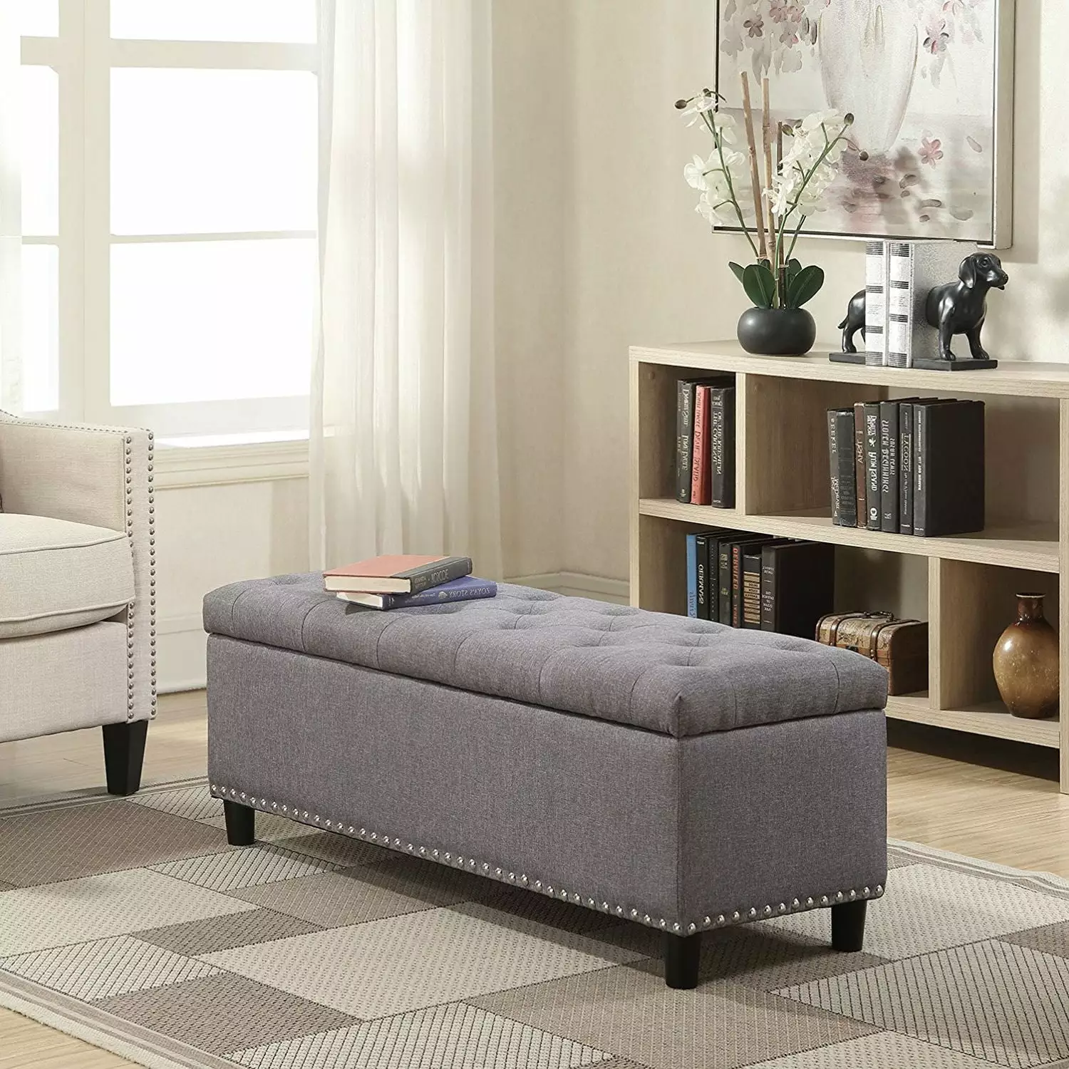 Grey Linen 48-inch Bedroom Storage Ottoman Bench - Footrest and Seating Ottomans Generic