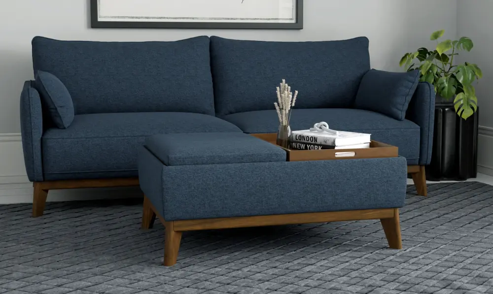 Industrial Metal Reversible Tray Ottoman - Sapphire