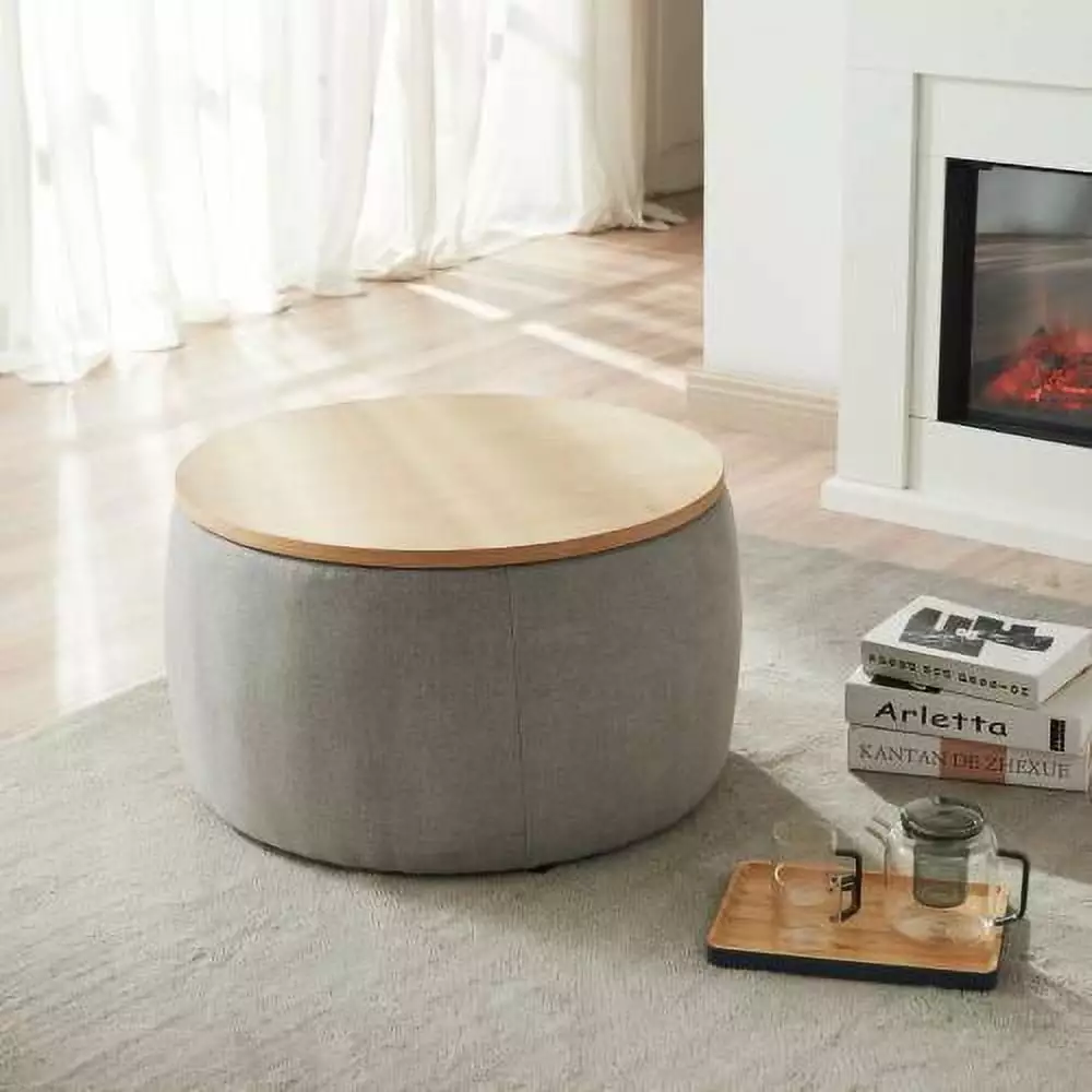JINS&VICO Modern Round Fabric Storage Ottoman Foot Rest Coffee Table Cover 2 1 Function Ottomans JINS & VICO