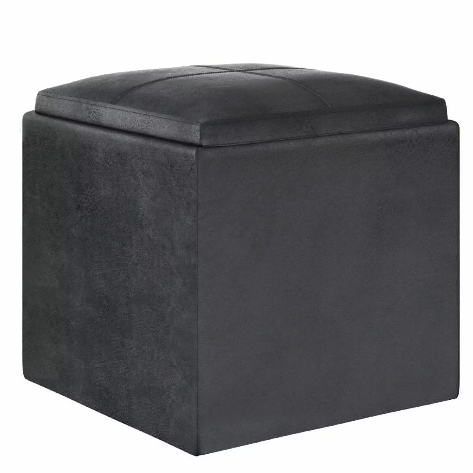 Trent Home Faux Air Leather Cube Storage Ottoman Black - Modern Living Room Furniture Ottomans