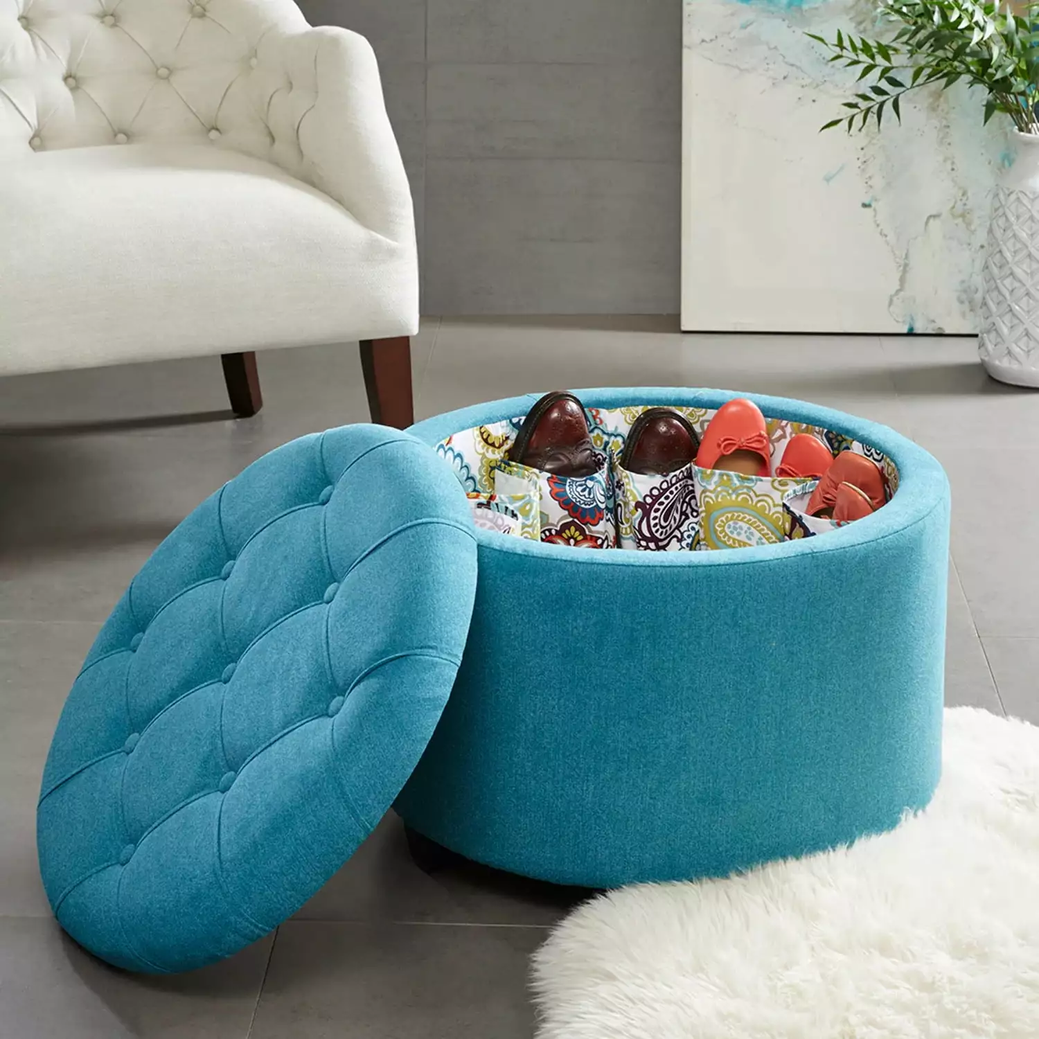 Sasha Round Storage Ottoman - Versatile Living Room Footrest Ottomans unknown