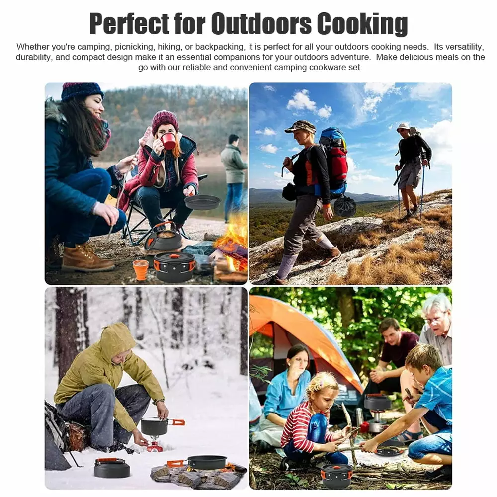 Non-stick Pot Pan Kettle Set Stainless Steel Plates and Utensils Outdoors