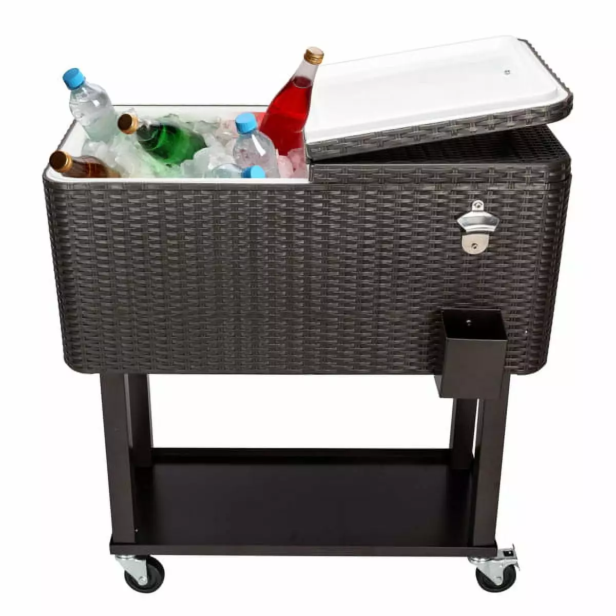 80QT Rattan Square Legs Cooler Shelf - Stylish Outdoor Beverage Cooler Patio