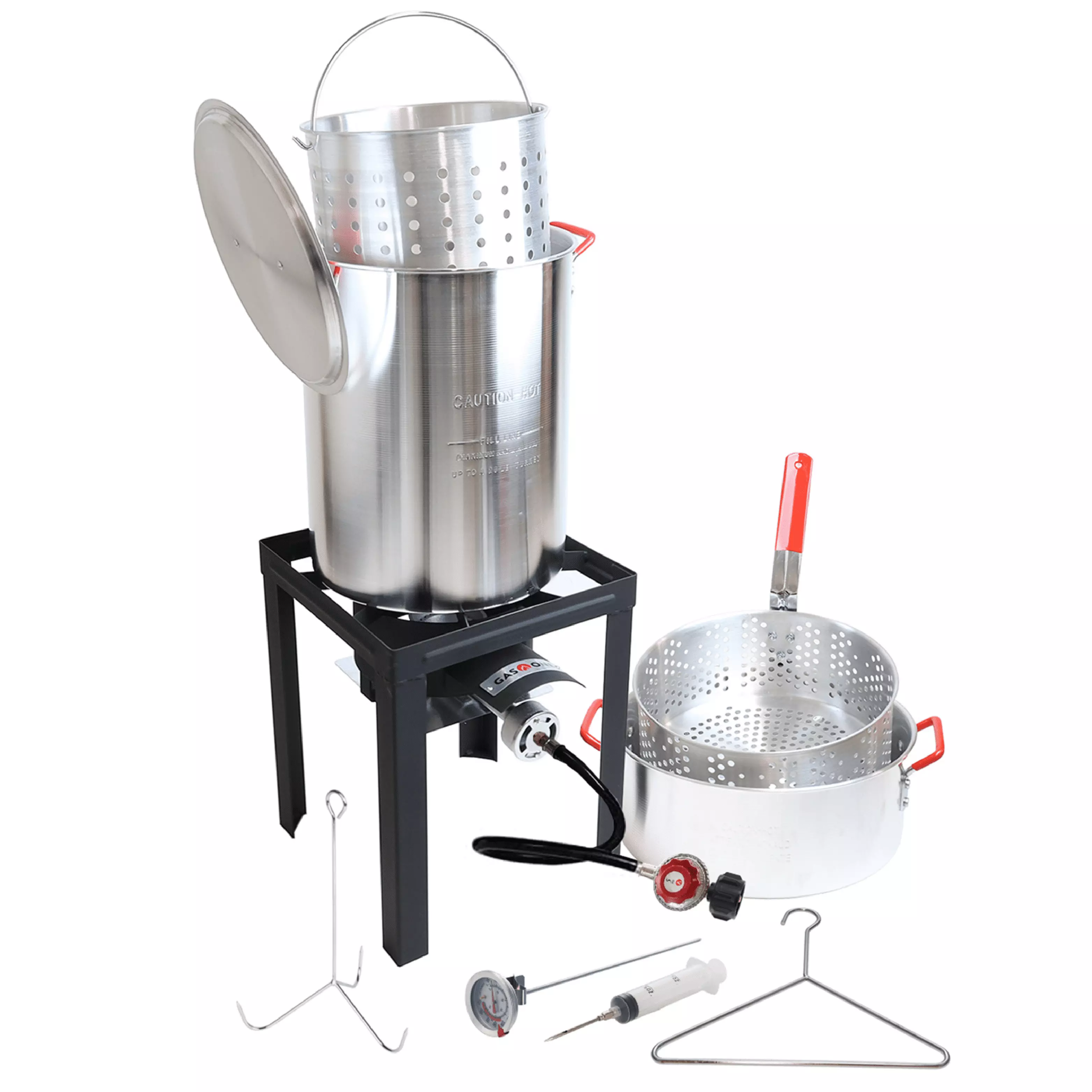 GasOne 30 QT Turkey Fryer Cooker Set and 10 QT Fish Fryer Crawfish Boiler Complete Set Black