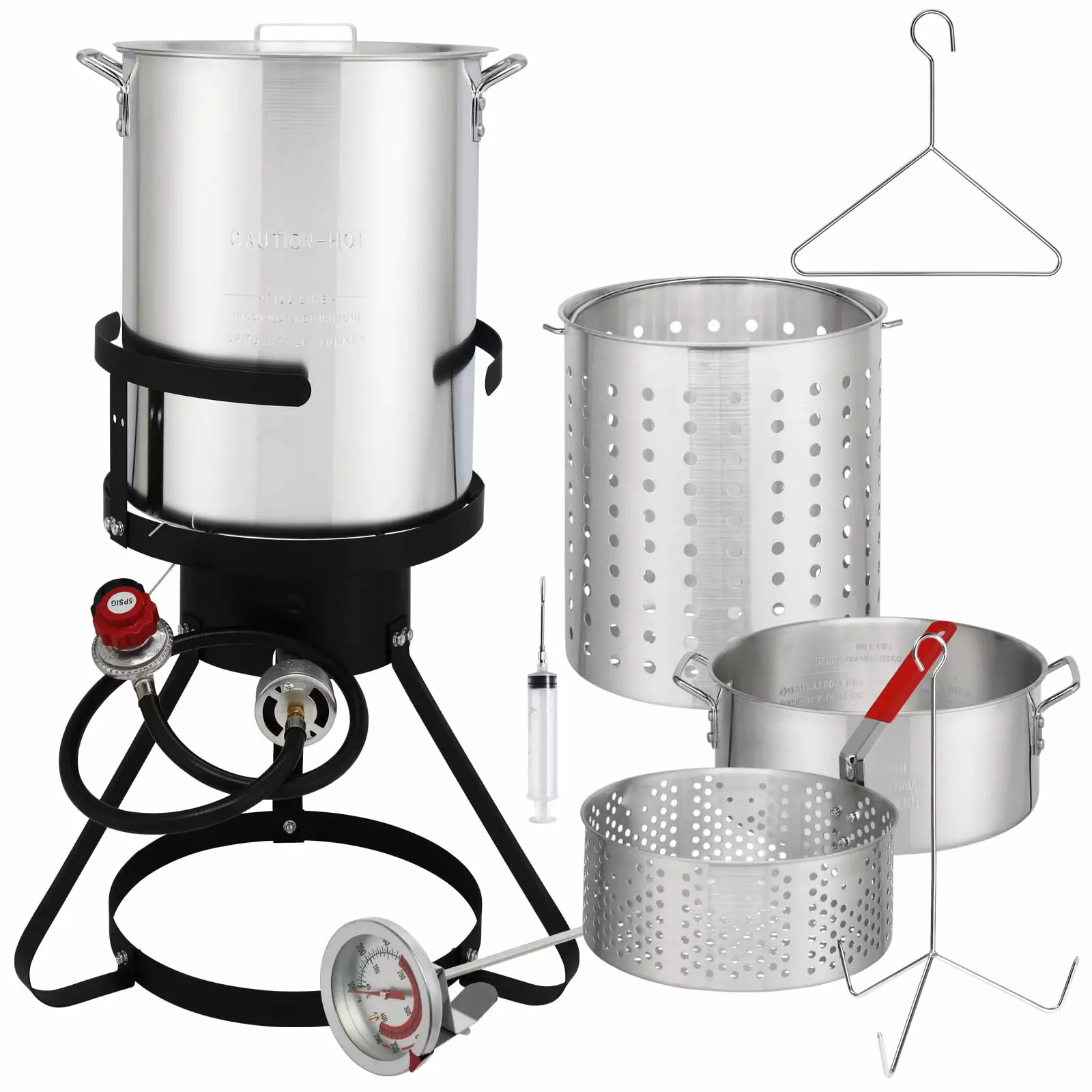 SamyoHome 30qt Turkey Fryer Pot Aluminum Turkey Fryer Boil Propane 55000BTU 4-Piece Set