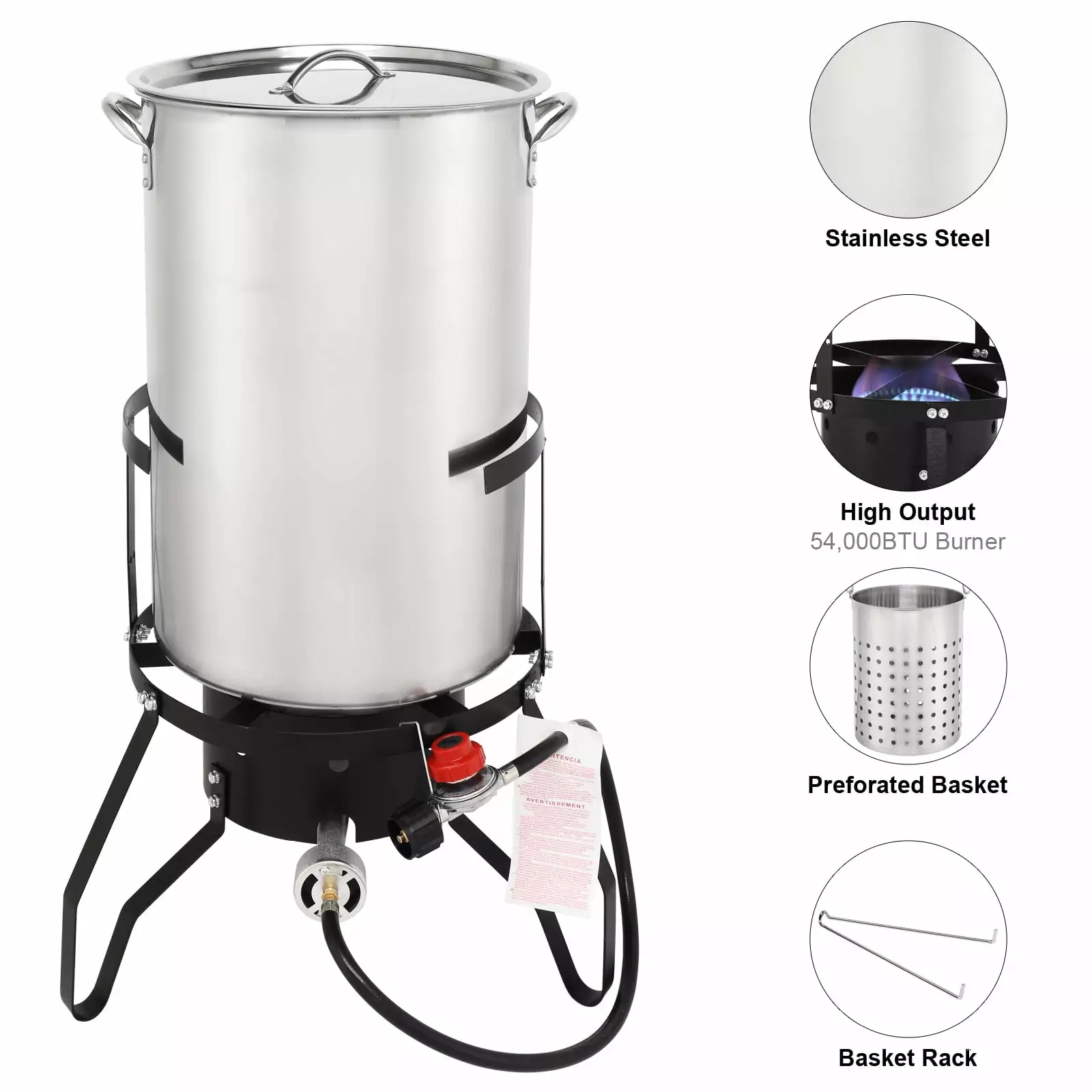 SamyoHome 50qt Turkey Fryer Pot Stainless Steel Turkey Fryer Boil Propane 54000BTU Thermometer Inject