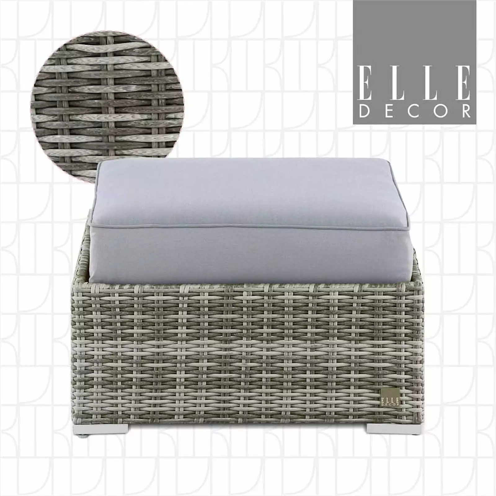 Elle Decor Vallauris Outdoor Ottoman Cushion Grey Ottomans