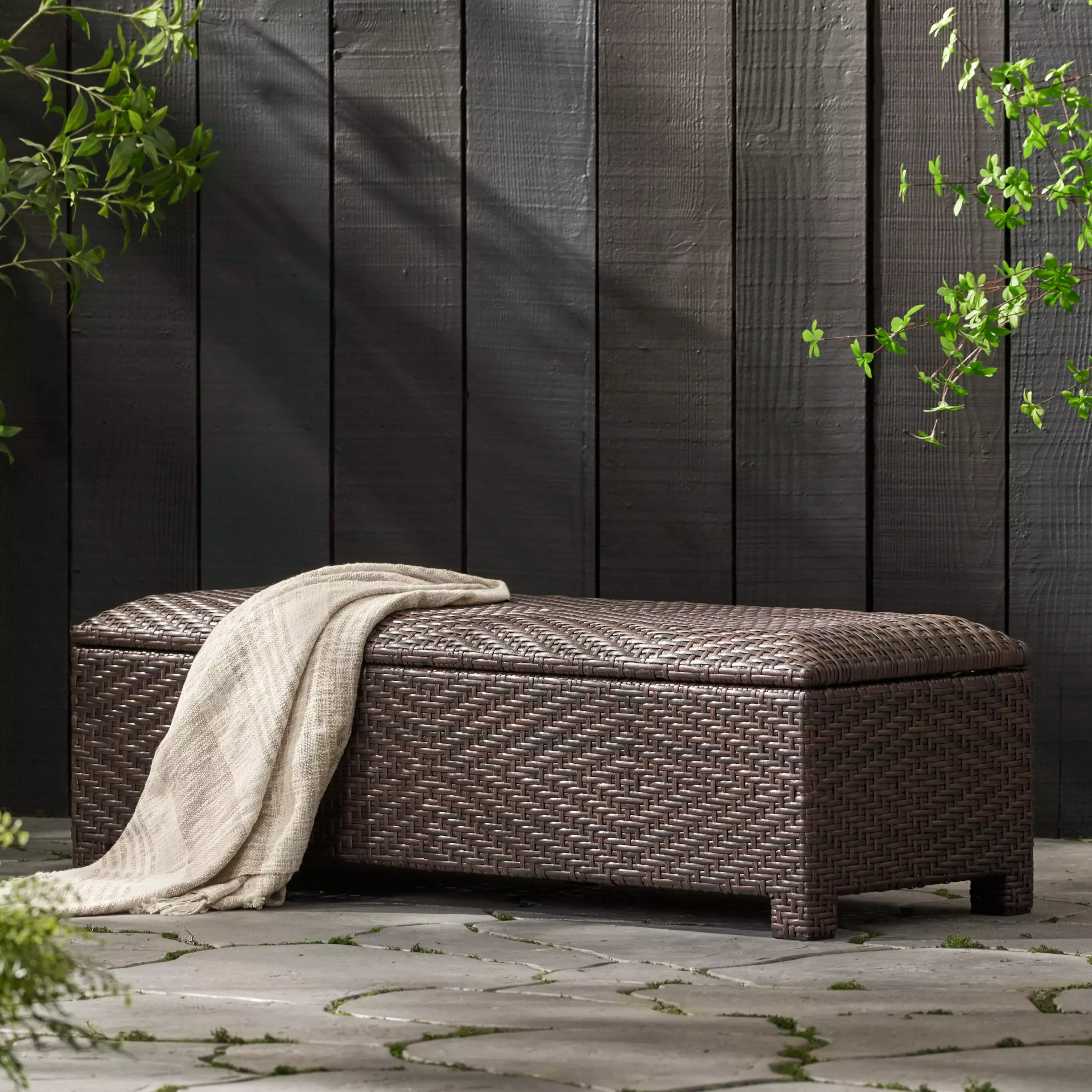 Outdoor Luis Wicker Storage Ottoman Multi Brown Ottomans