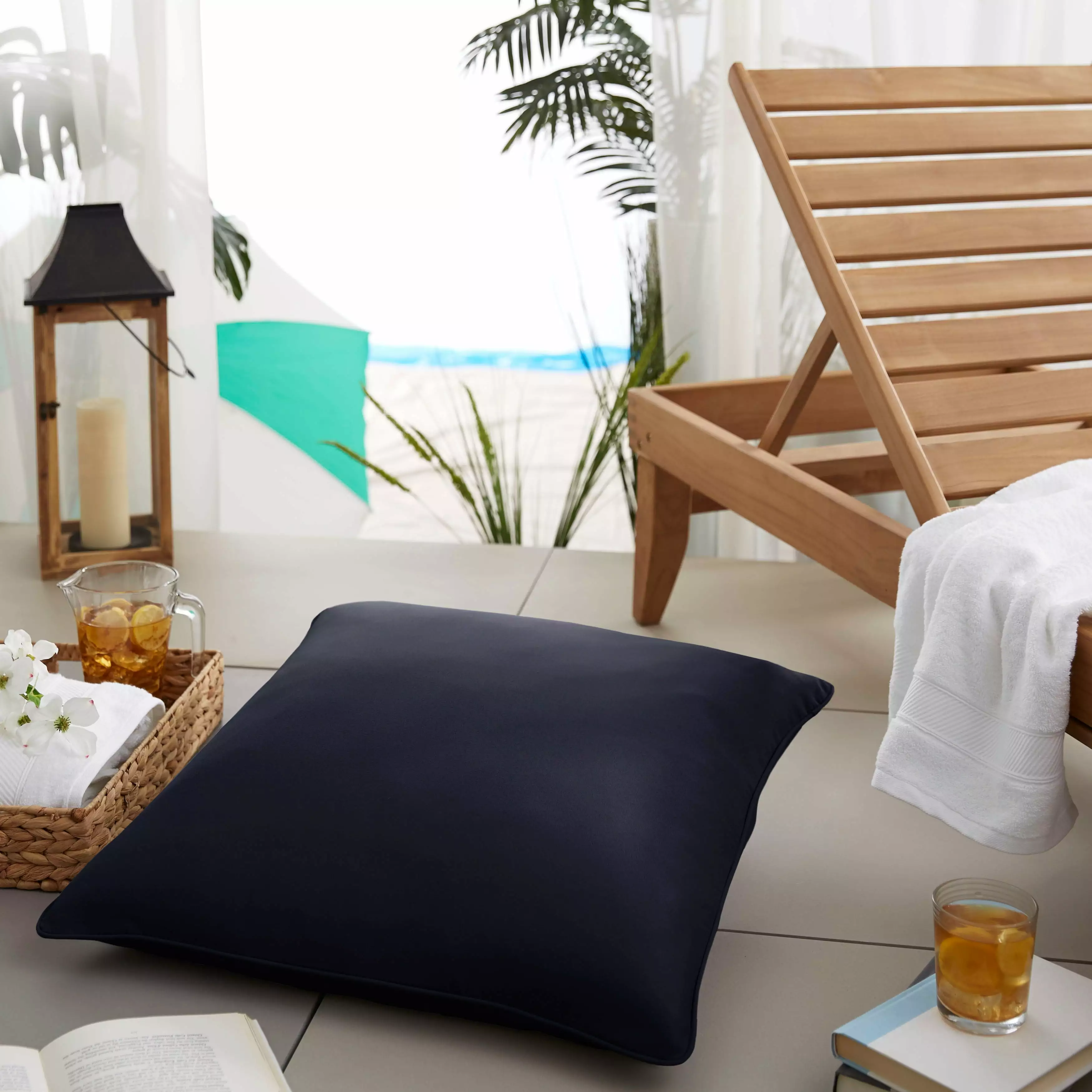 Sorra Home Clara Navy 26-inch Square Indoor Outdoor Sunbrella Floor Pillow