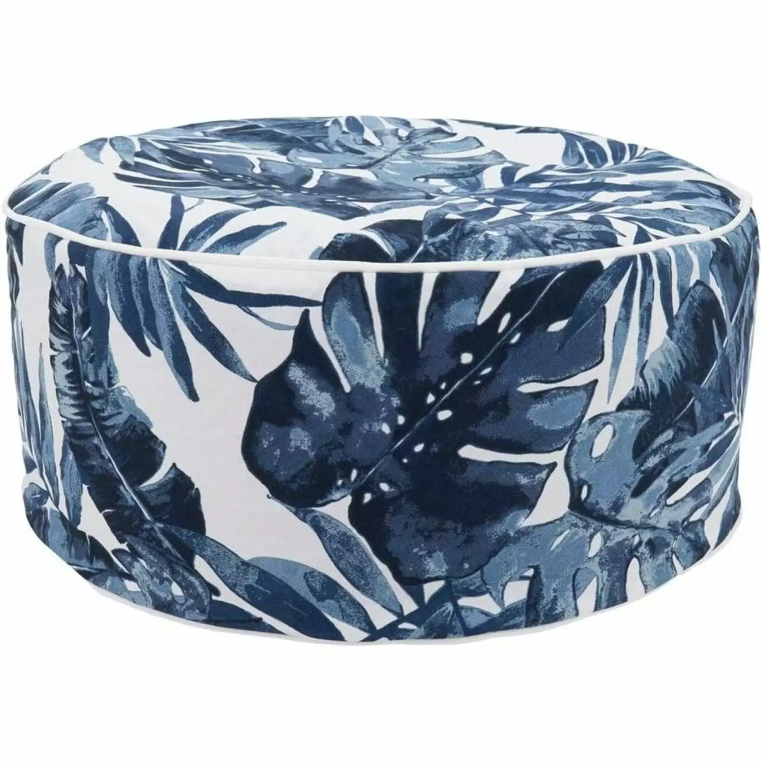 Fennco Styles Navy Blue Tropic Design Round Indoor Outdoor Pouf Ottoman 200lbs Capacity DanYX