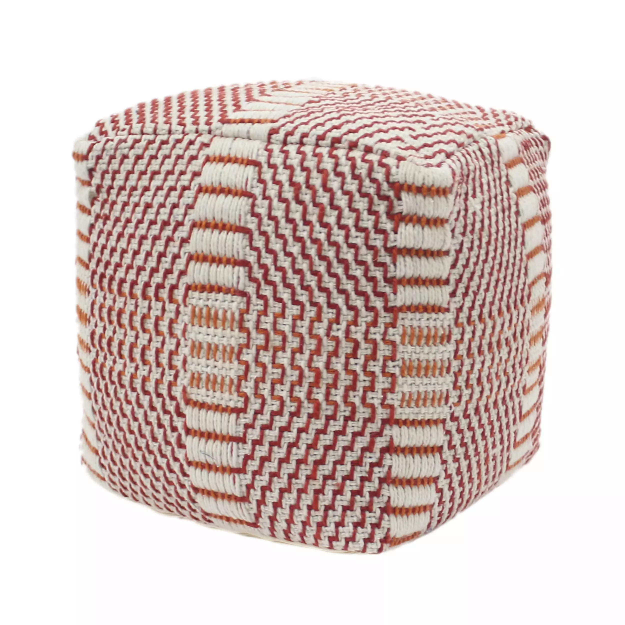Noble Houtilize Outdoor Artisan-made Boho Water Resistant Cube Pouf Red and Orange Noble House