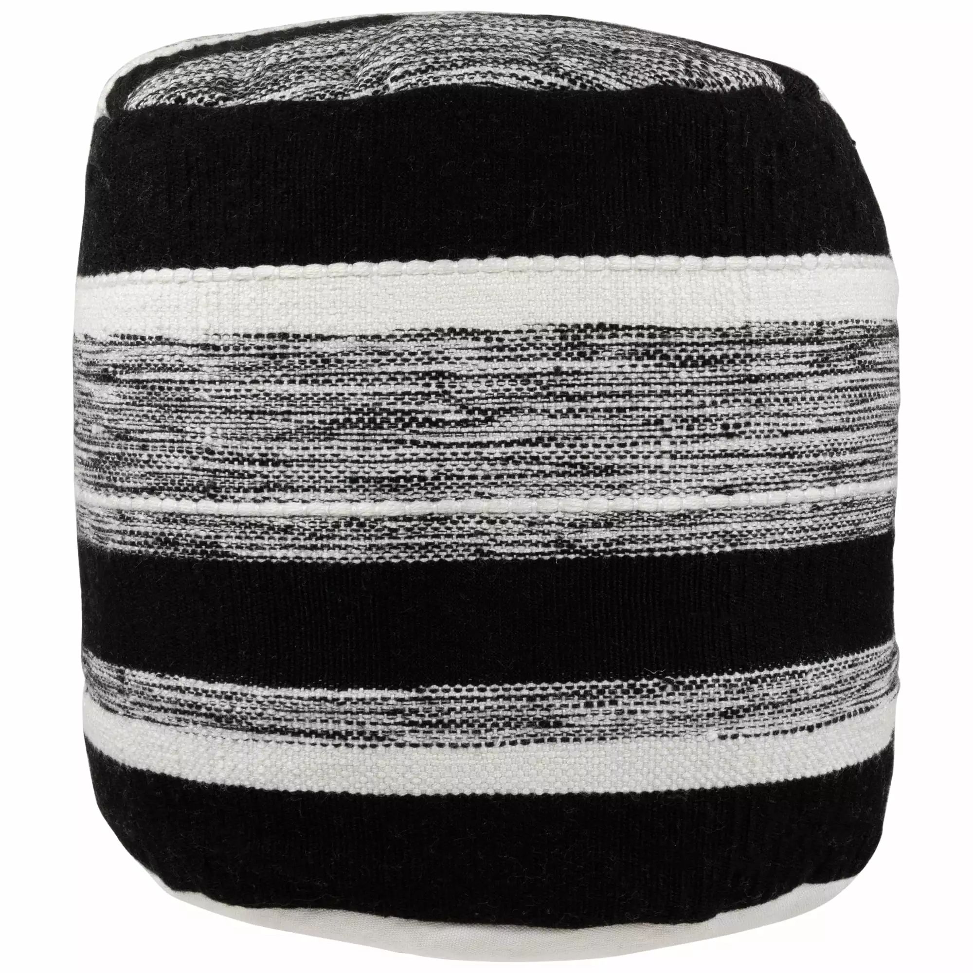 Northlight 18 Inch Black and White Striped Outdoor Woven Pouf Ottoman