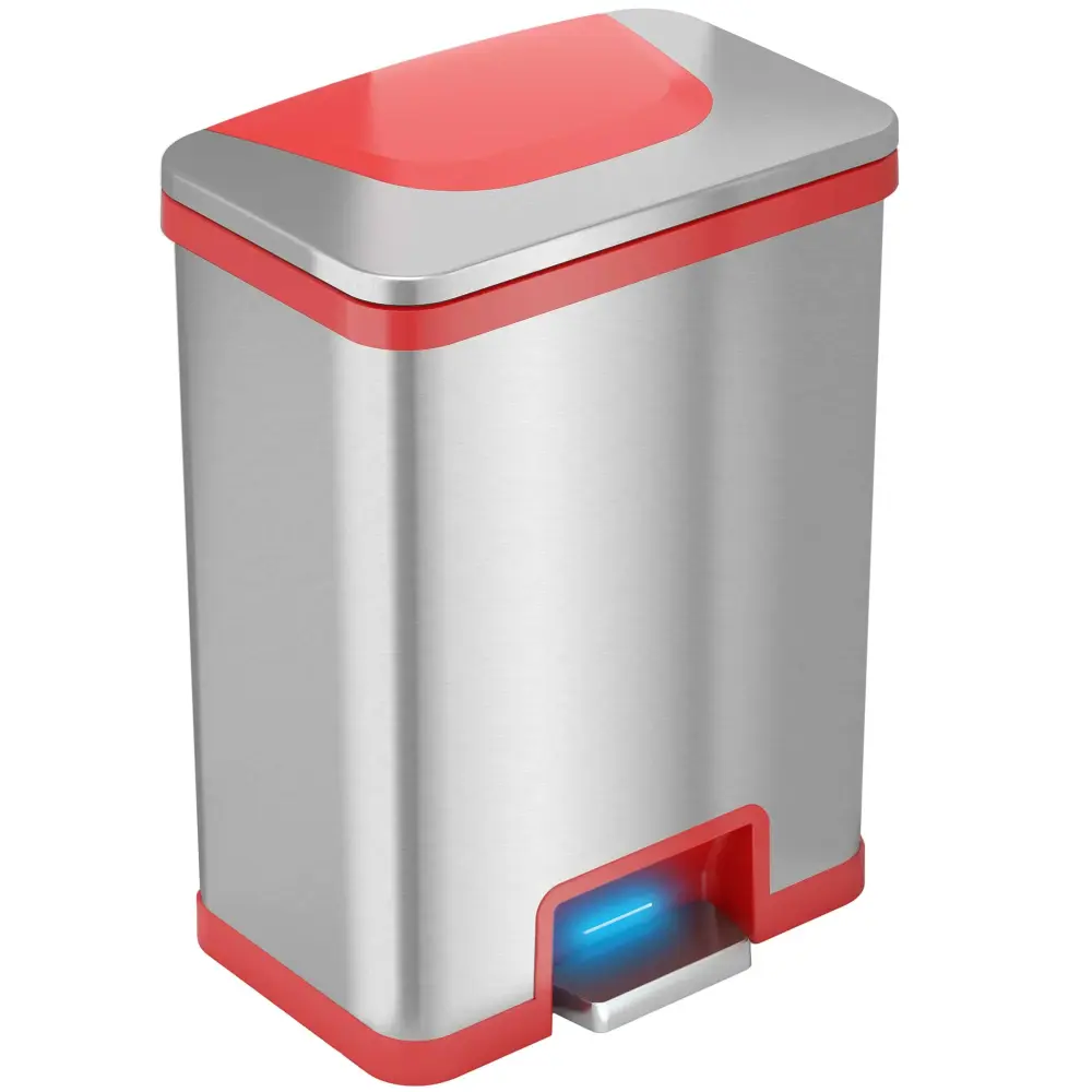 Countertop Compost 50 Liter / 13 Gallon AutoStep Stain-proof Steel Sensor Kitchen Trash Can AbsorbX Odor Filter (Red Trim)