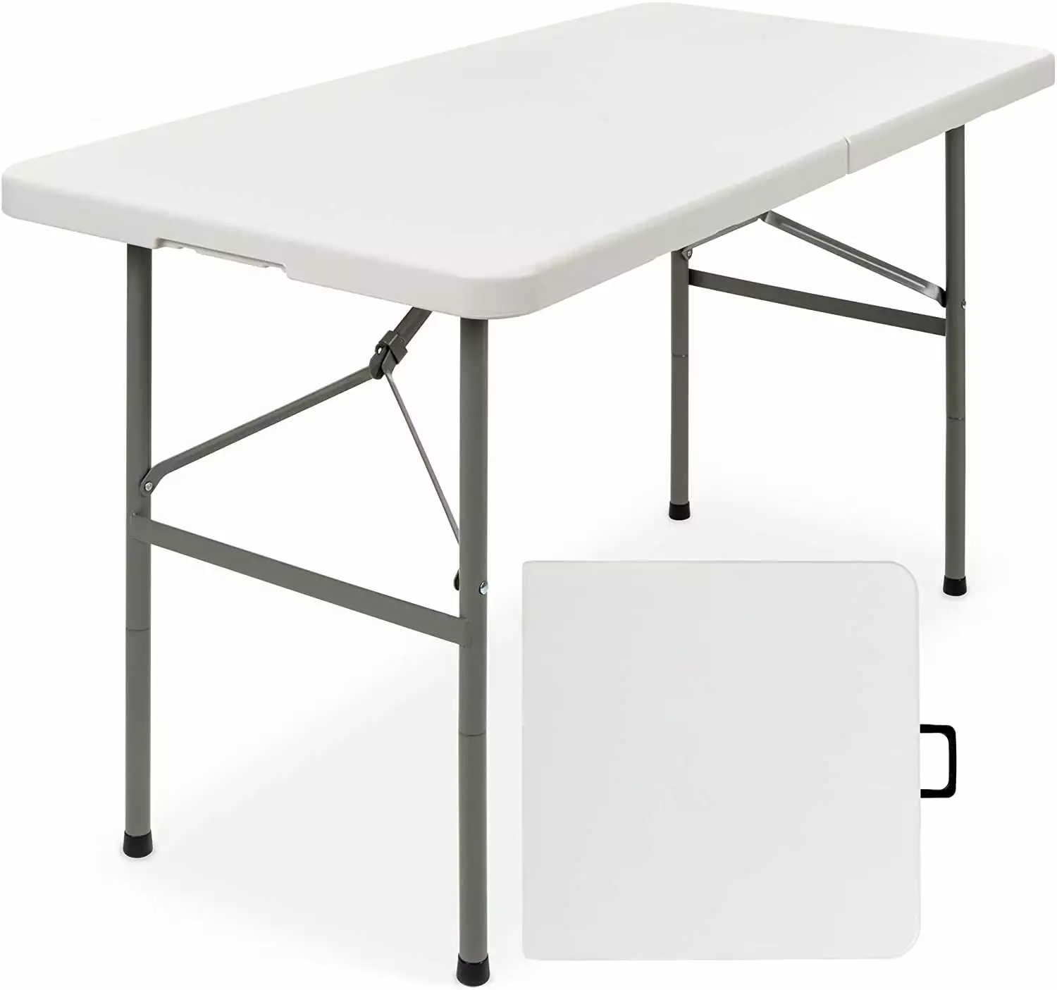 4ft White Plastic Folding Table Heavy Duty Portable Handle Indoor Outdoor Picnic Party Camping