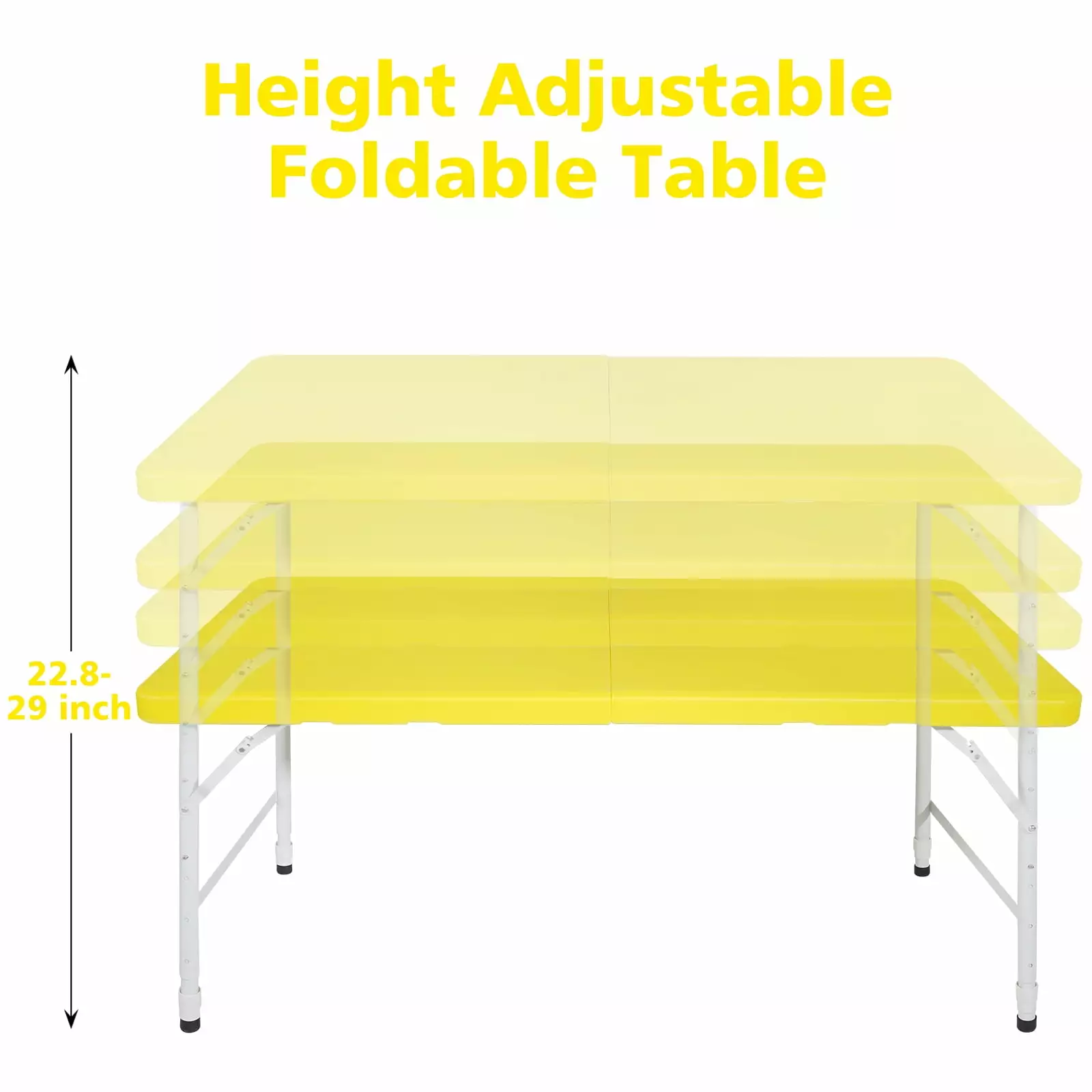 4ft Yellow Folding Table Camping Indoor Outdoor Heavy Duty 135KG Capacity Portable Table