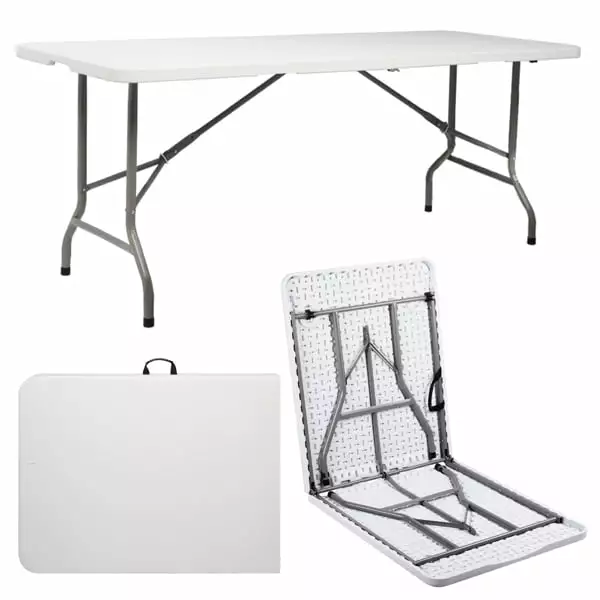 Al Fresco 6ft Plastic Folding Table Indoor Outdoor Heavy Duty Portable Carrying Handle White