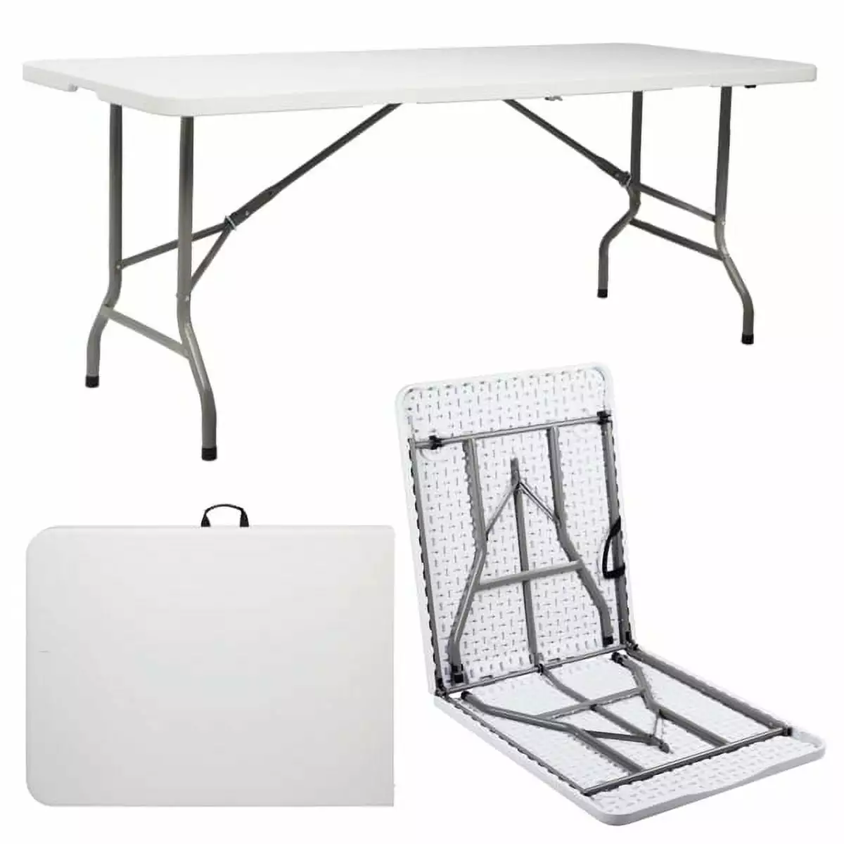 Al Fresco Folding Table 6ft Indoor Outdoor Heavy Duty Portable Plastic Dining Table Handle