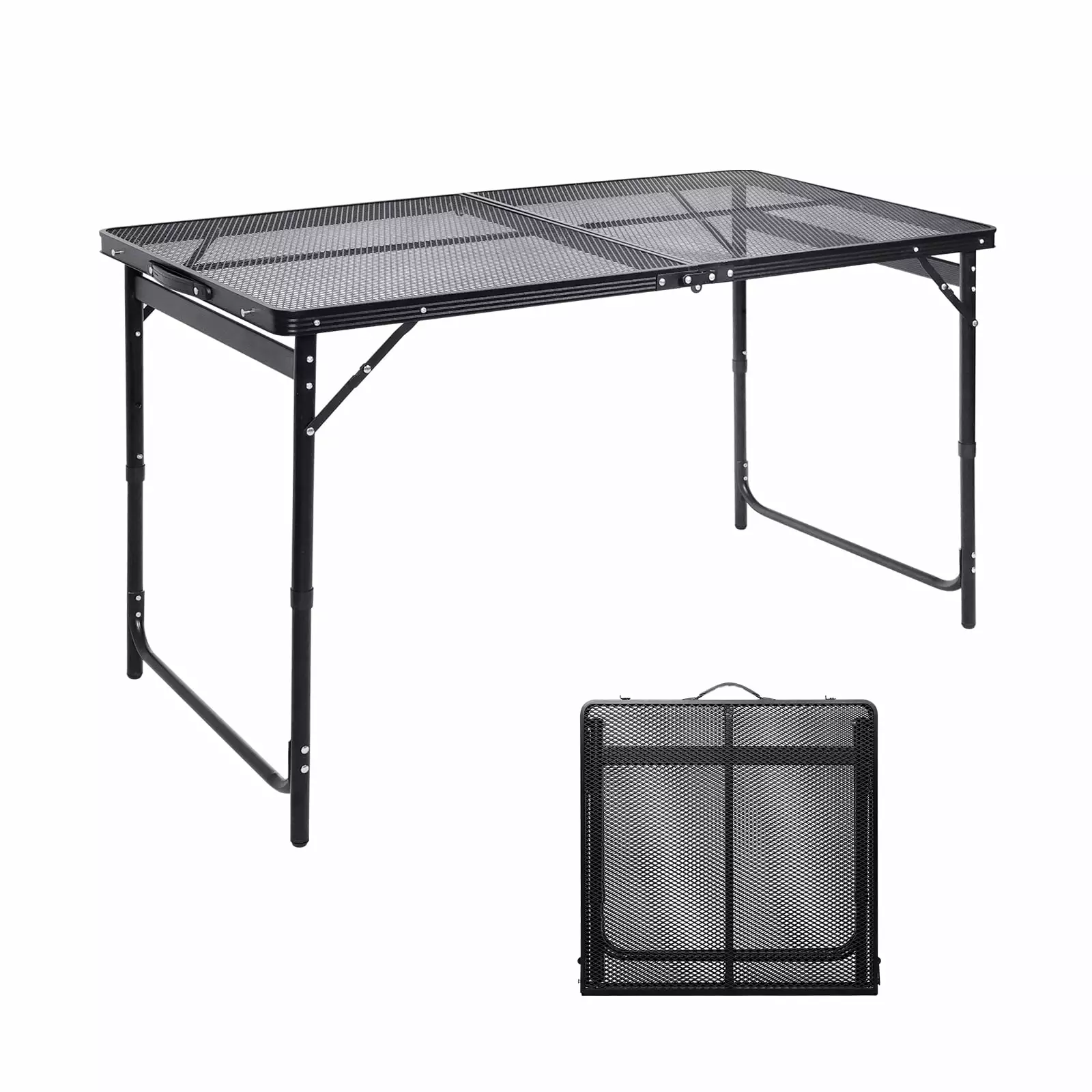 Moosinily Camping Table 4 FT Grill Table Foldable Folding Table Picnic Portable Stand Mesh 3 Height Adjustable Outdoor Car...