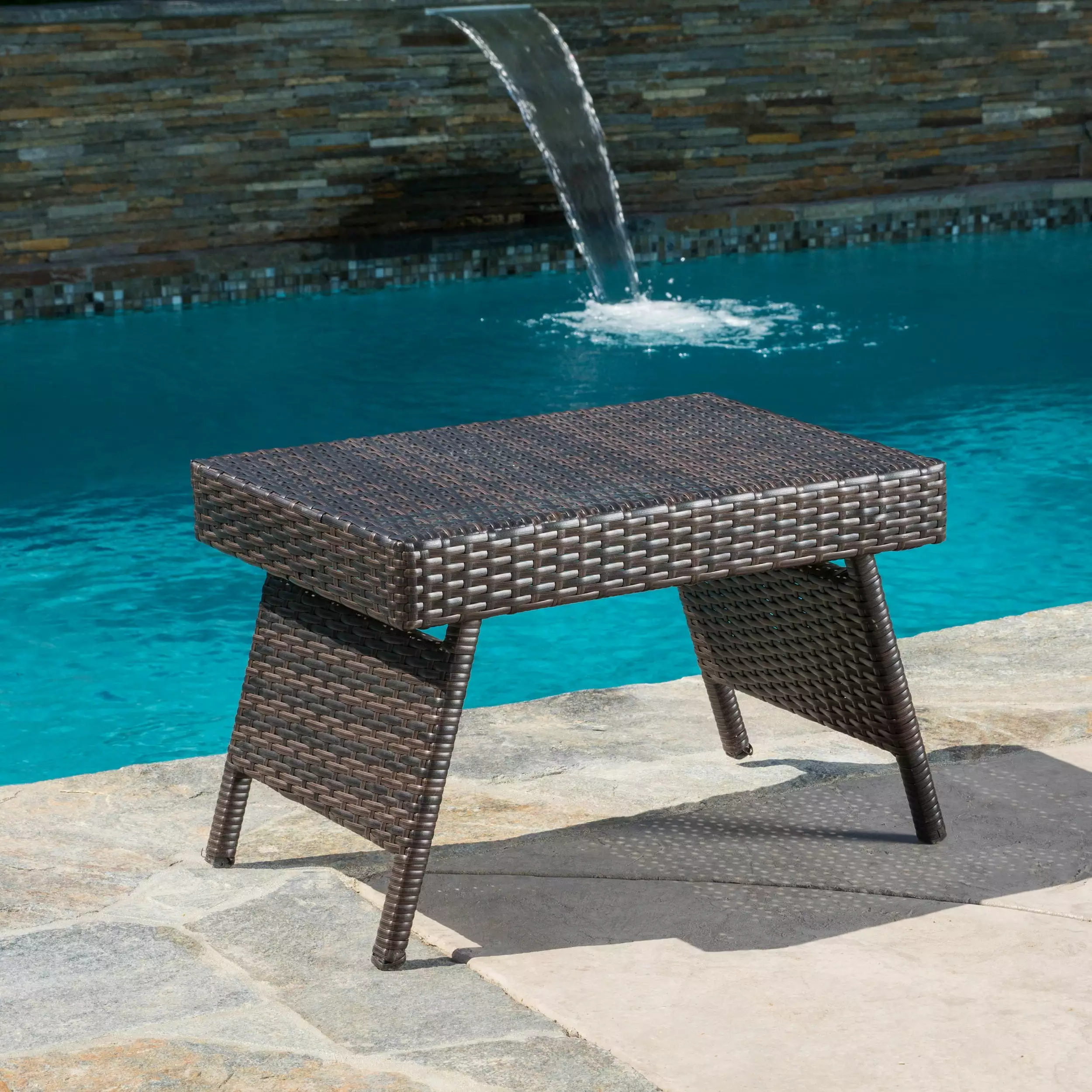 Outdoor Brown Wicker Adjustable Folding Table Patio and Garden