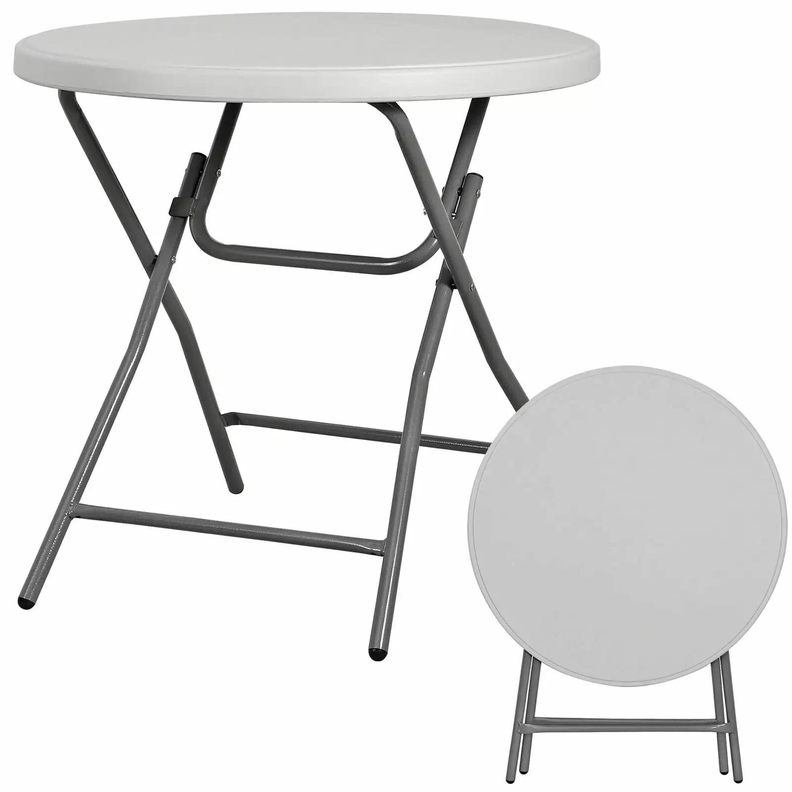 32 Round Folding Table White Plastic Tabletop Metal Frame Picnic Event Party