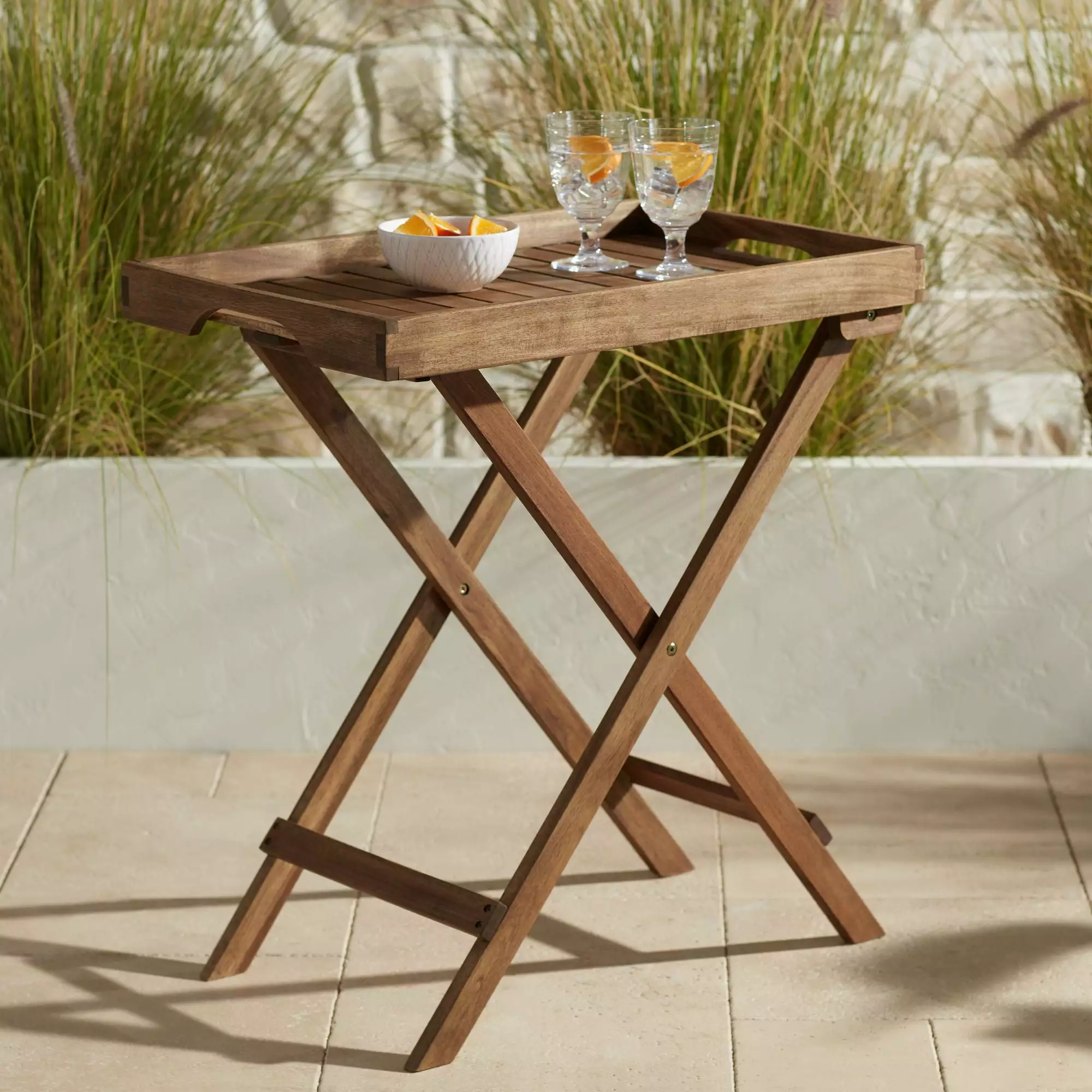 Teal Island Designs Farmhouse Rustic Acacia Wood Outdoor Folding Table 27x18 Inches