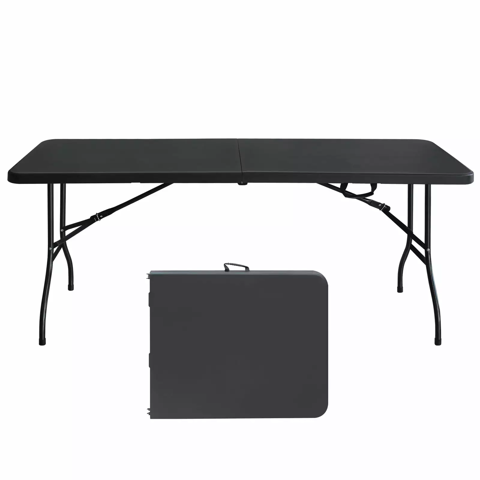 TYAQYF 6ft Folding Table Portable Plastic Table Camping Picnics Parties High Load Bearing Black