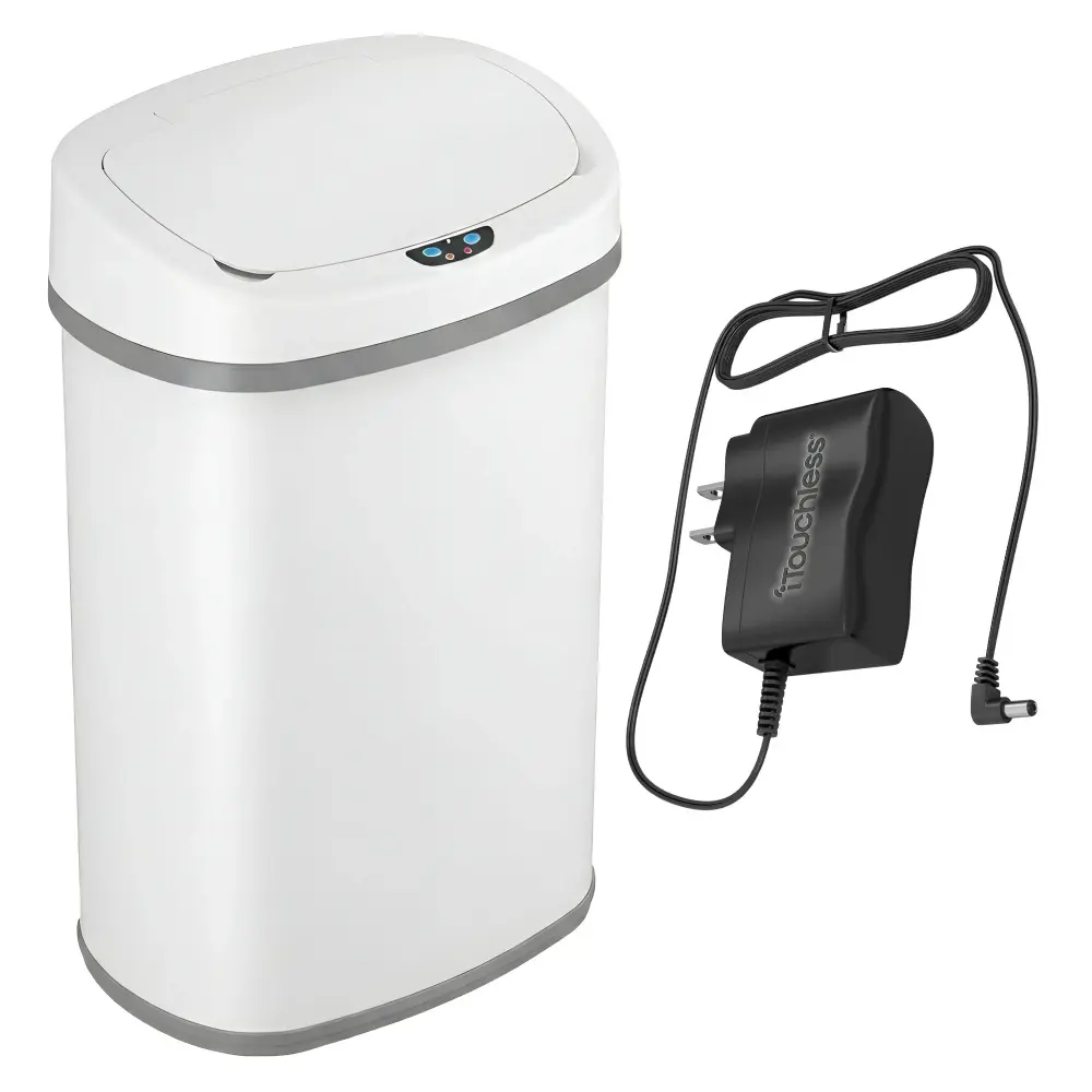 50 Liter / 13 Gallon Ivory Oval Sensor Kitchen Trash Can AC Adapter and AbsorbX Odor Filter Odor Control
