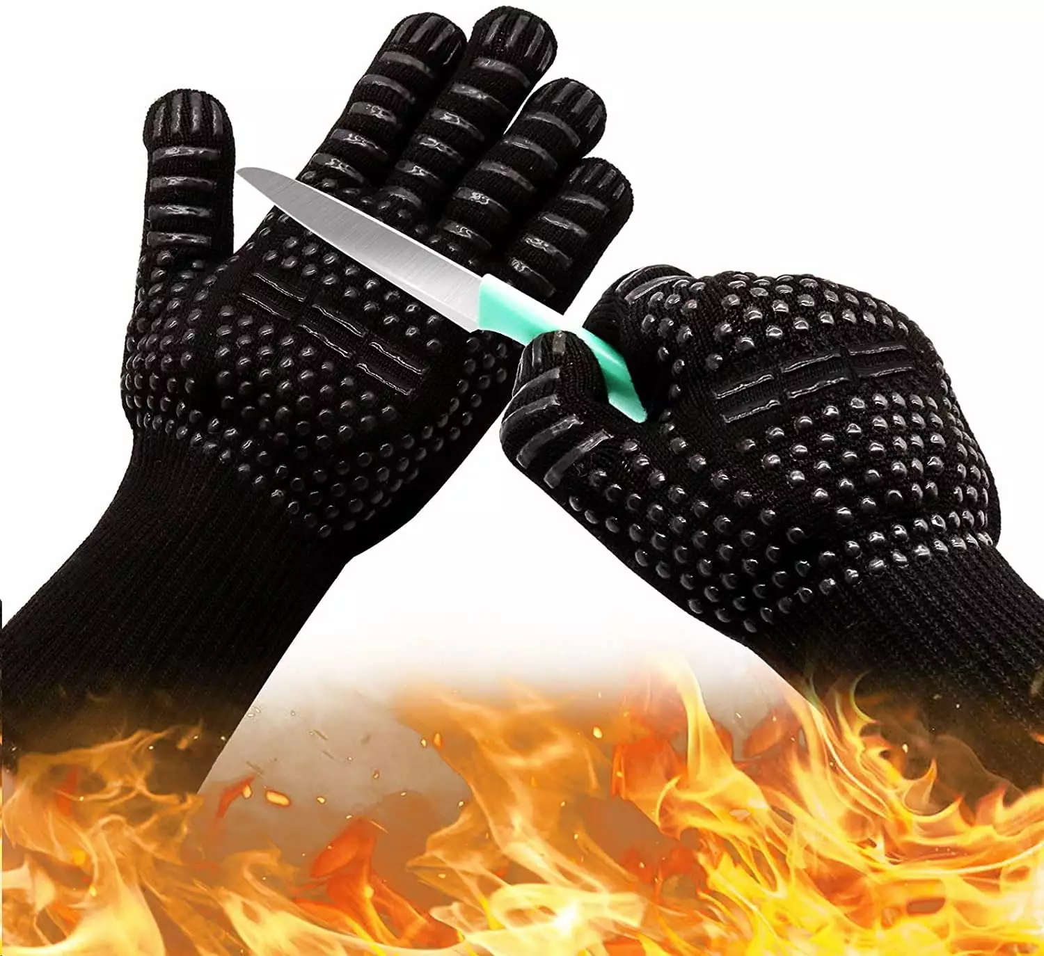 Heat Resistant Cut-Resistant Grill Gloves Non-Slip Silicone BBQ Gloves Men Oven Smoker Cooking