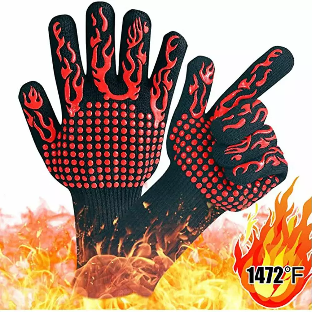 Seven Lady BBQ Gloves 1472F Heat Resistant Grill Gloves Non-Slip Silicone Oven Mitts Kitchen Safe Cooking Gloves Baking Ba...