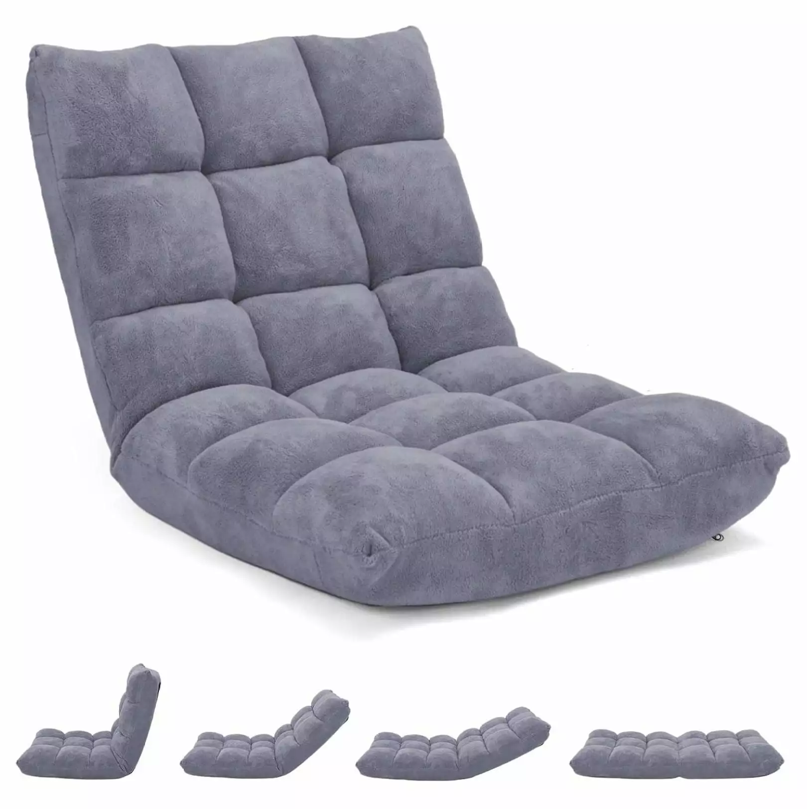 14-Position Floor Gaming Chair Soft Coral Fleece & Alloy Steel Frame - Gray cMinc
