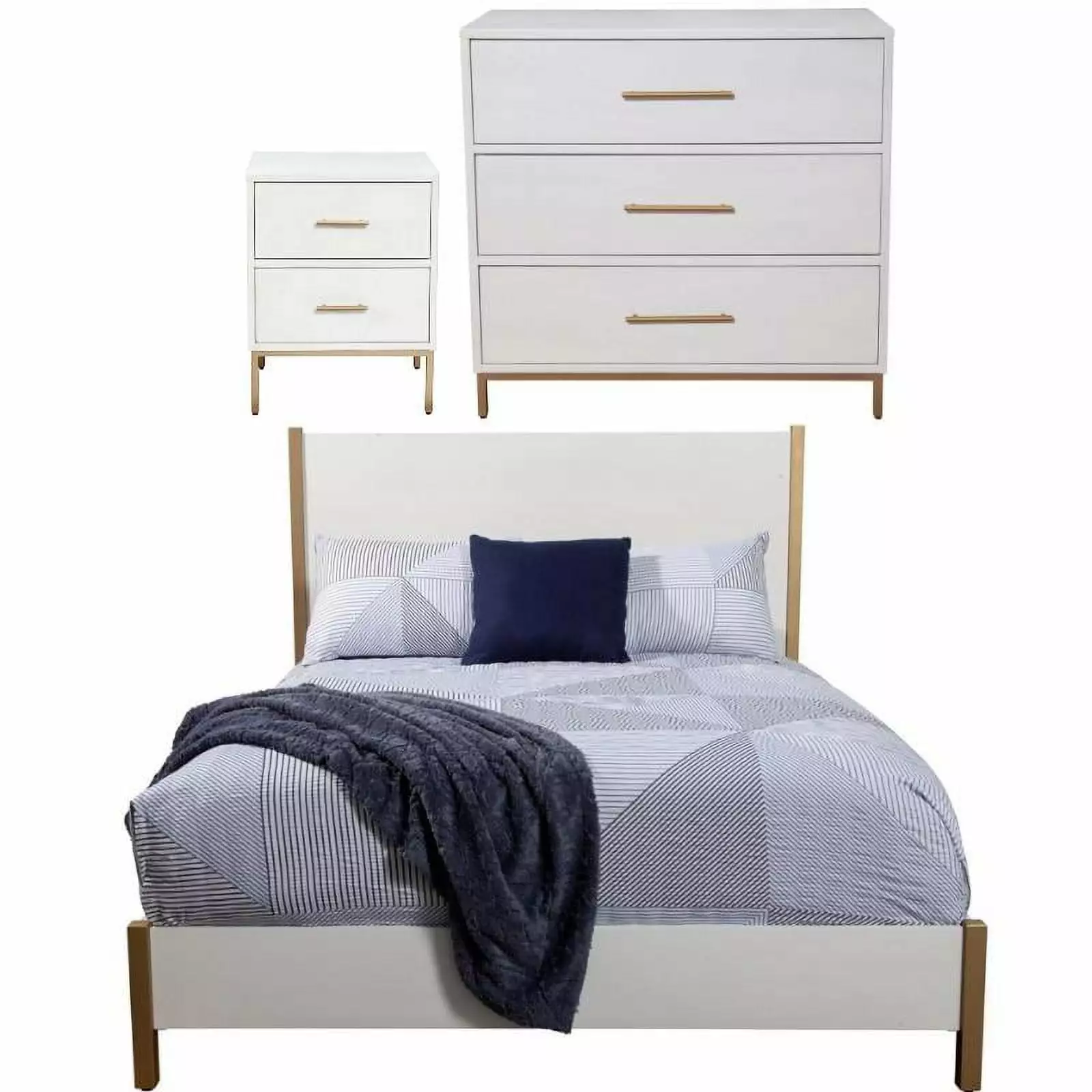 Home Square 3 Piece Set Nightstand 3-Chest & Full Size Wood Panel Bed