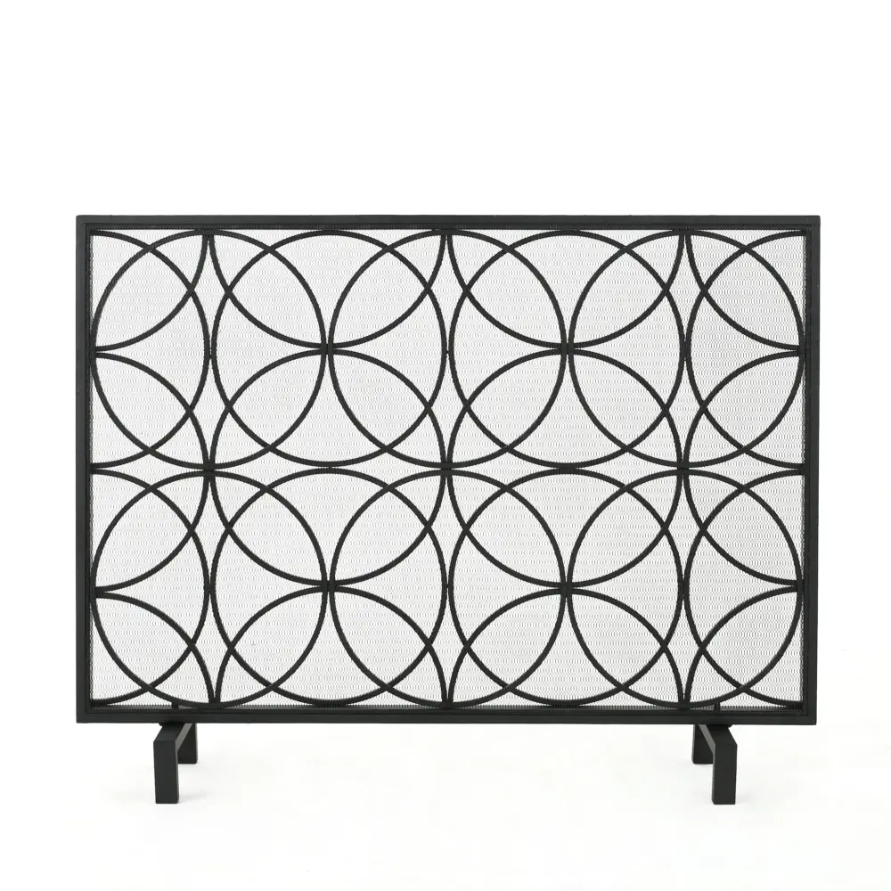 Thayer - Sole Panel Iron Fireplace Screen Geometric Design | Quick Assembly | Tool Included
