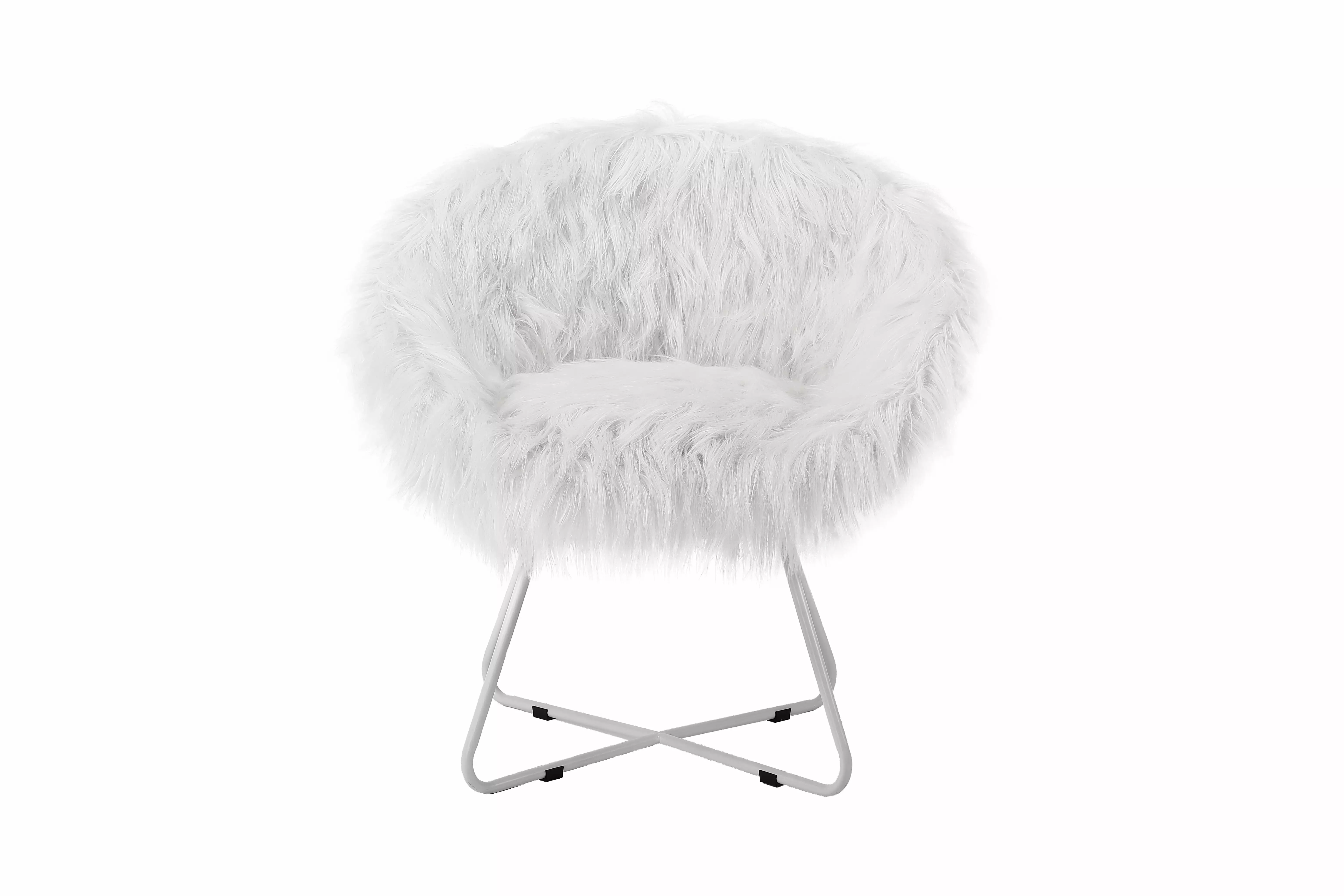 BirdRock Home White Faux Fur Papasan Chair Silver Legs - Cozy Living Room Seating