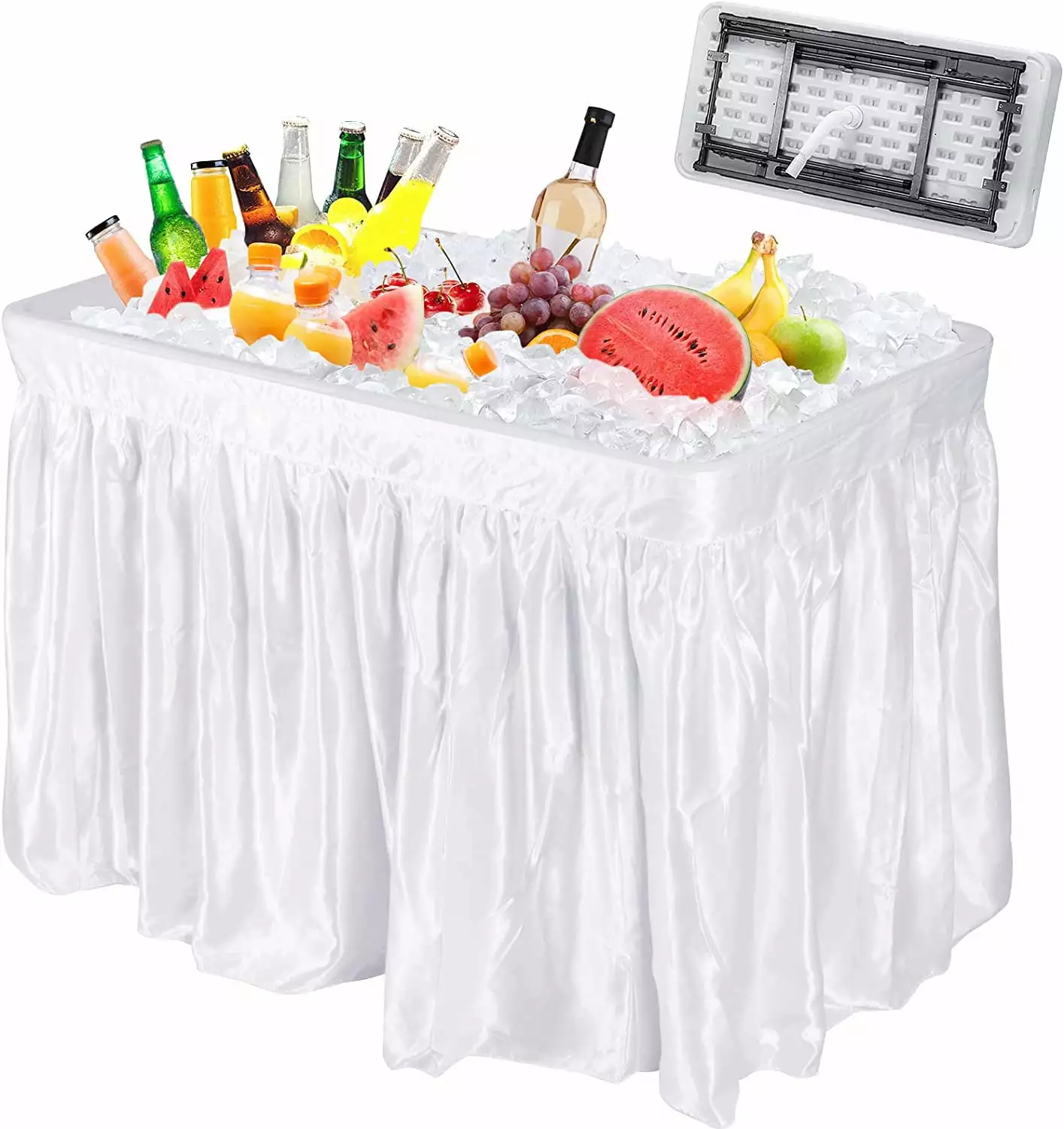 Folding Ice Table Parties Drain - 4 Foot Foldable Cooler Table BBQ Camping and Outdoor Events - 400 Lbs Weight Capacity
