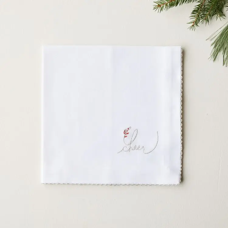 Quicksilver Sentiment Cheer Napkin-Embroidered - Set 4