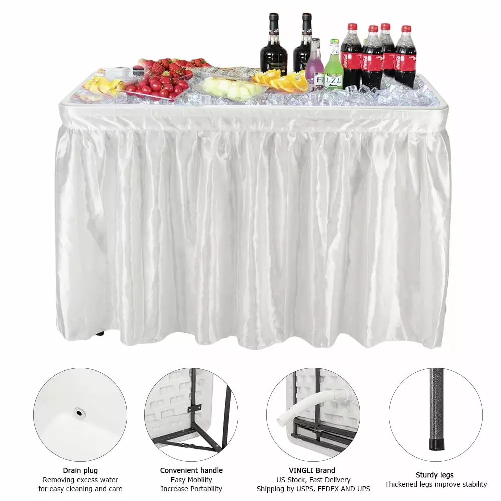 Winado 4-Foot Folding Party Ice Table Skirt White - Perfect Events and Parties