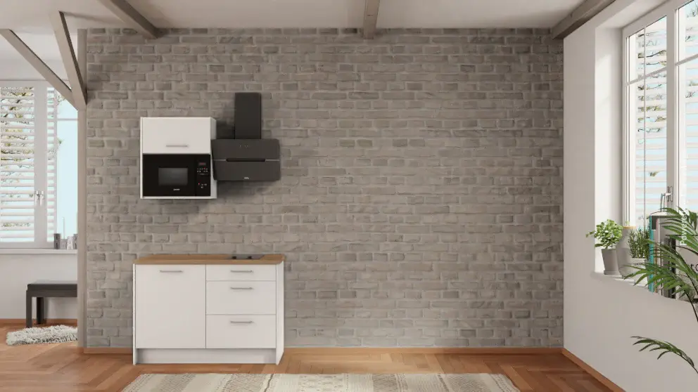 nobilia Tea kitchen Potsdam 120 cm White soft-touch Oak Provence complete hob