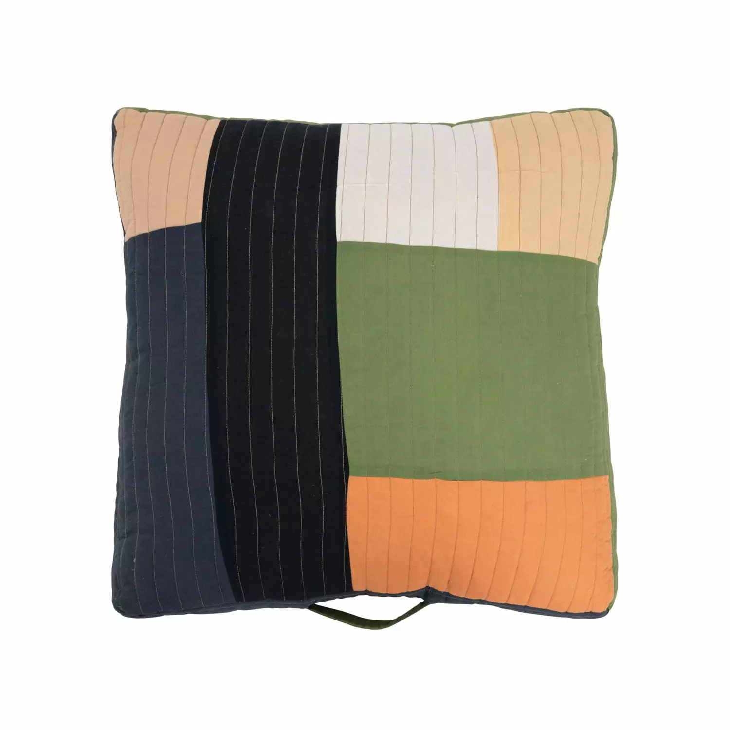 Creative Co-Op Recycled Quilted Cotton Patchwork Pouf Handle Unique Accent Footrest Home Décor