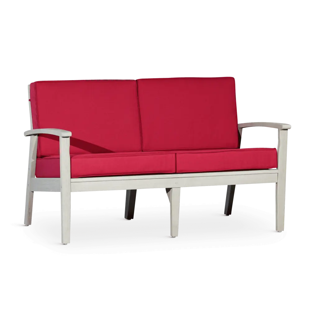 CoSoTower Eucalyptus Loveseat Burgundy Cushions Driftwood Gray Finish Outdoor Patio
