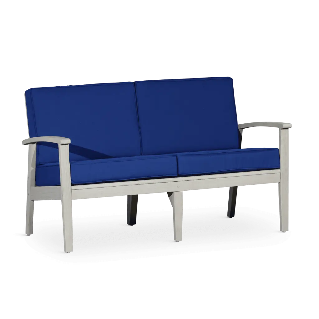 CoSoTower Eucalyptus Loveseat Navy Cushions Driftwood Gray Finish Outdoor Patio