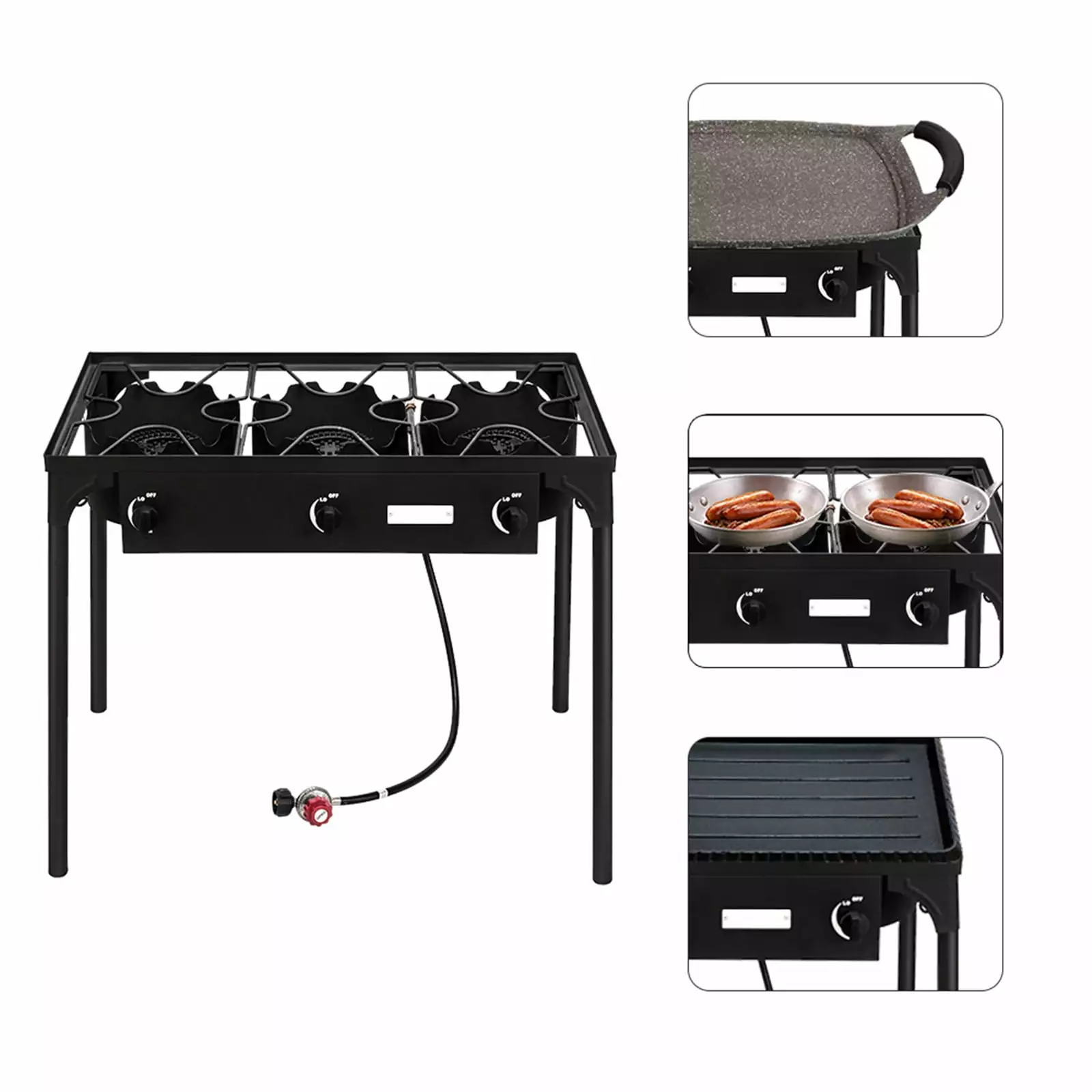 Outdoor Camp Stove High Pressure Propane Gas Cooker Portable Cast Iron Patio Cooking Burner 3 Burner Stove