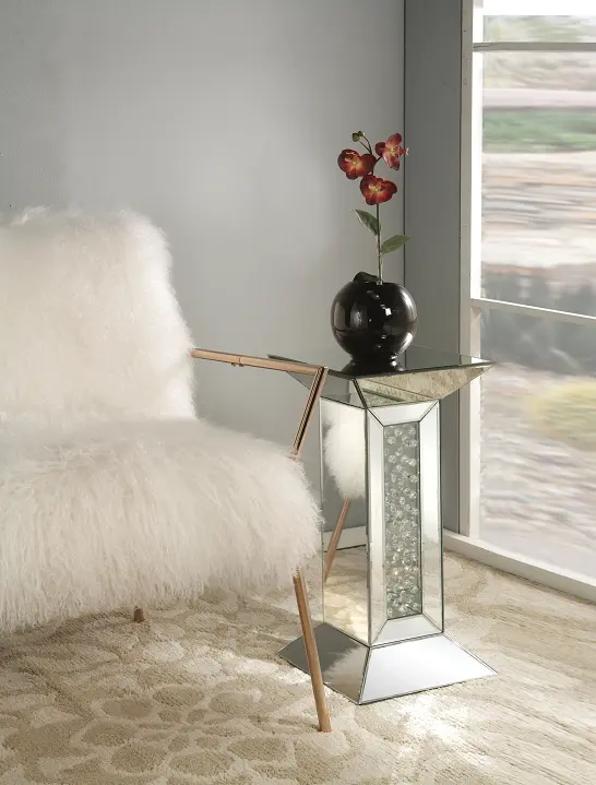 Nysa Mirrored & Faux Crystals Pedestal Stand Decorative Display Piece