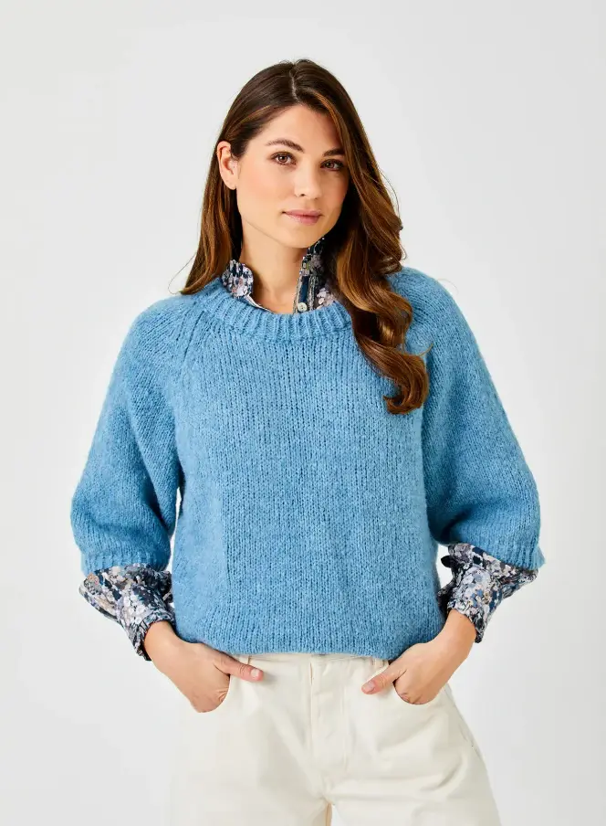 Fawn Kimono Sleeve Soft Knit Sweater, Duck Egg Indigo