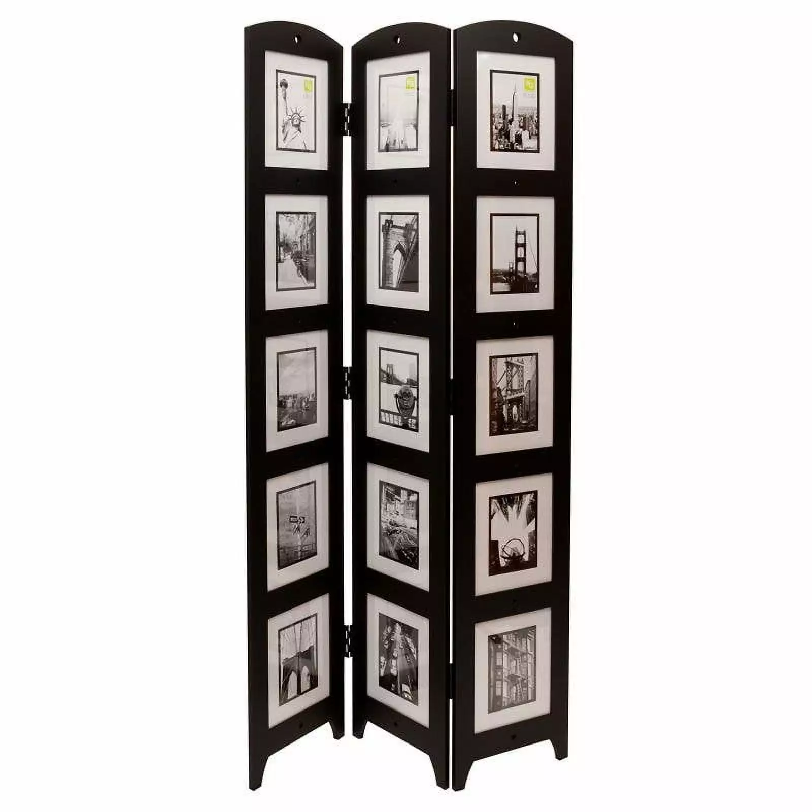 Pemberly Row Contemporary Solid Wood 3-Photo Privacy Panel Room Divider Black Modern Design