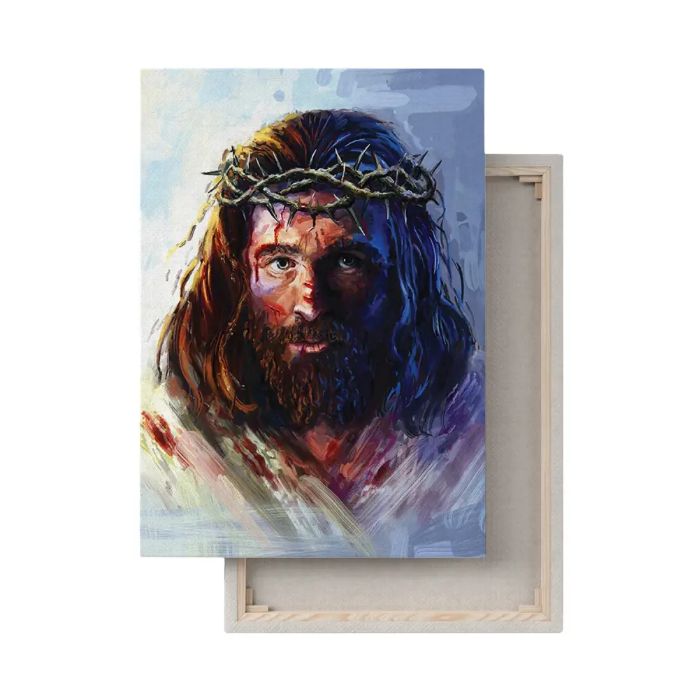 Jesus Christ Painting Crown Thorns Portrait Cotton Pinewood Wood 20x30cm